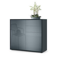 KOMMODE Ben Front in Grau Hochglanz - Grau, Holzwerkstoff (79/74/36cm) - Vladon