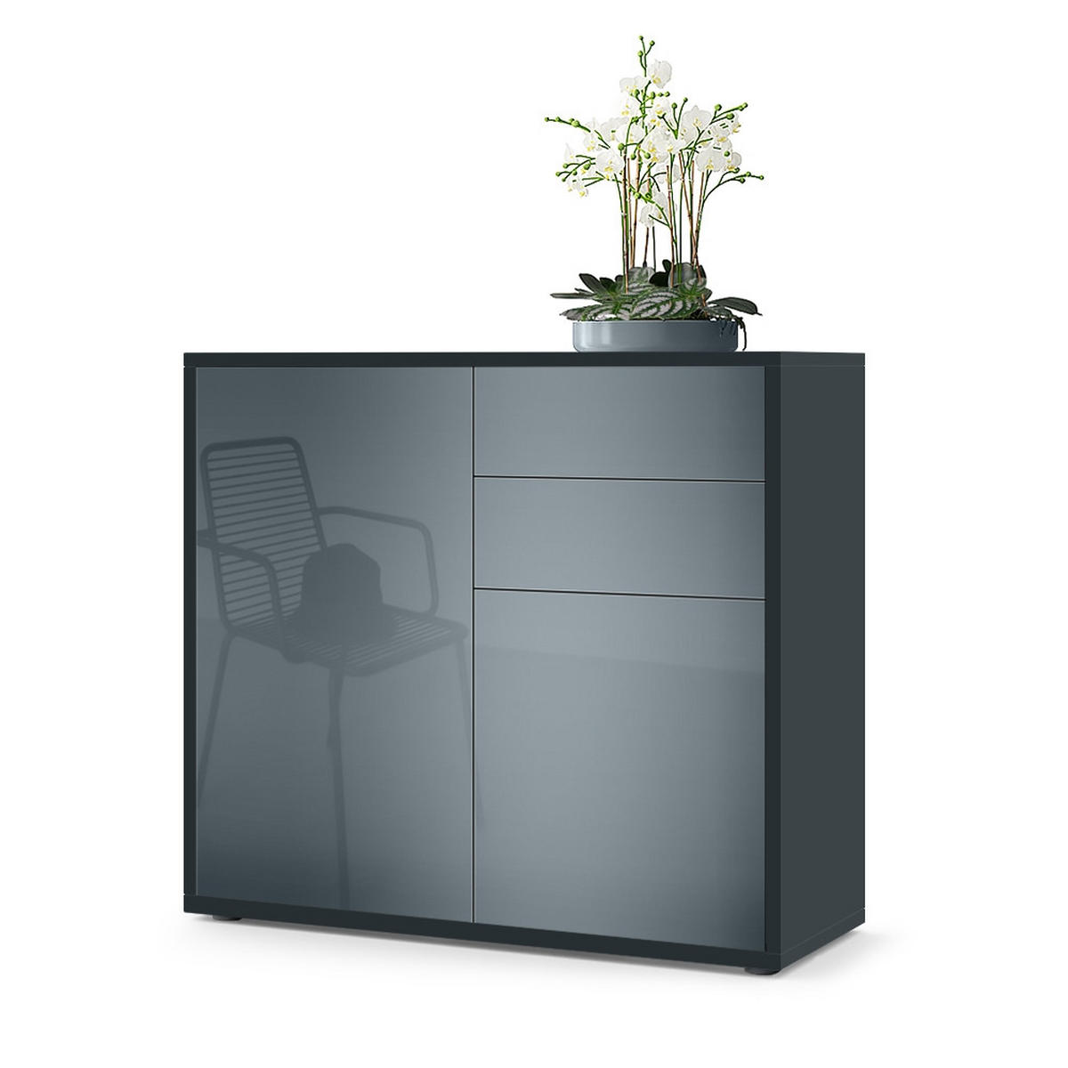 KOMMODE Ben Front in Grau Hochglanz - Grau, Holzwerkstoff (79/74/36cm) - Vladon
