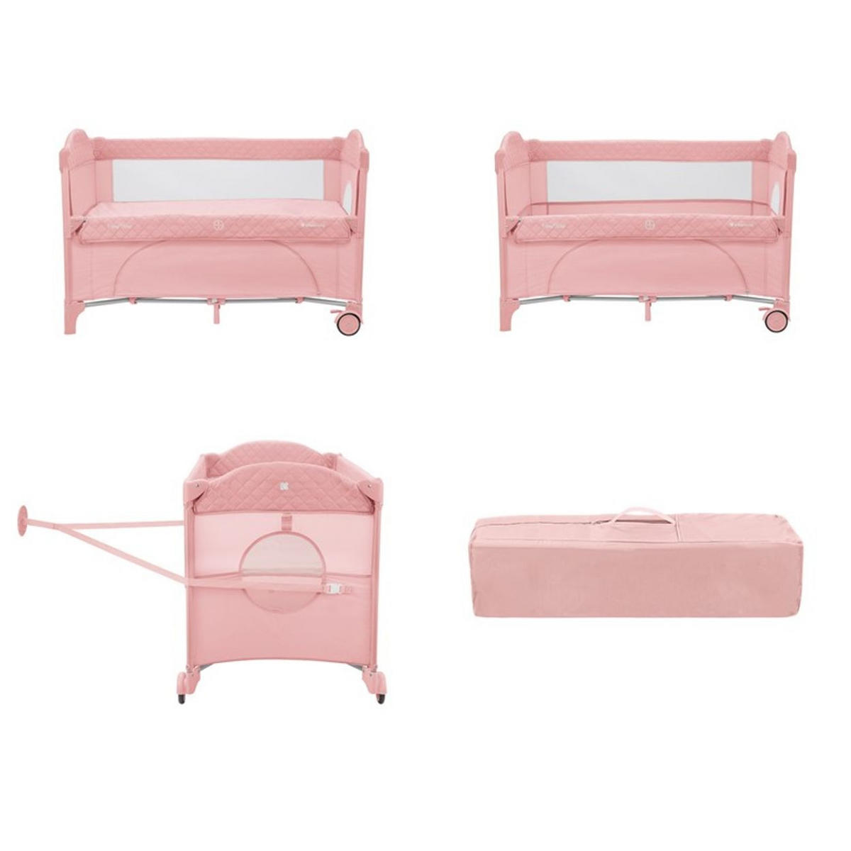 REISEBETT Milky Way rosa pink 2 Ebenen, seitliche Öffnung, 2 Räder, Netzfenster - Rosa, Kunststoff (60/120cm) - Kikka boo
