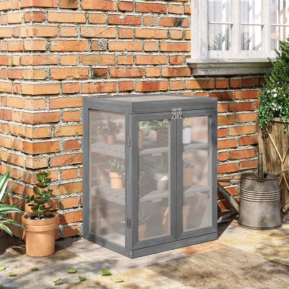 GEWÄCHSHAUS, wetterfest, Belastbar bis 15 kg, Dunkelgrau - Dunkelgrau, Kunststoff (44/78/58cm) - Outsunny