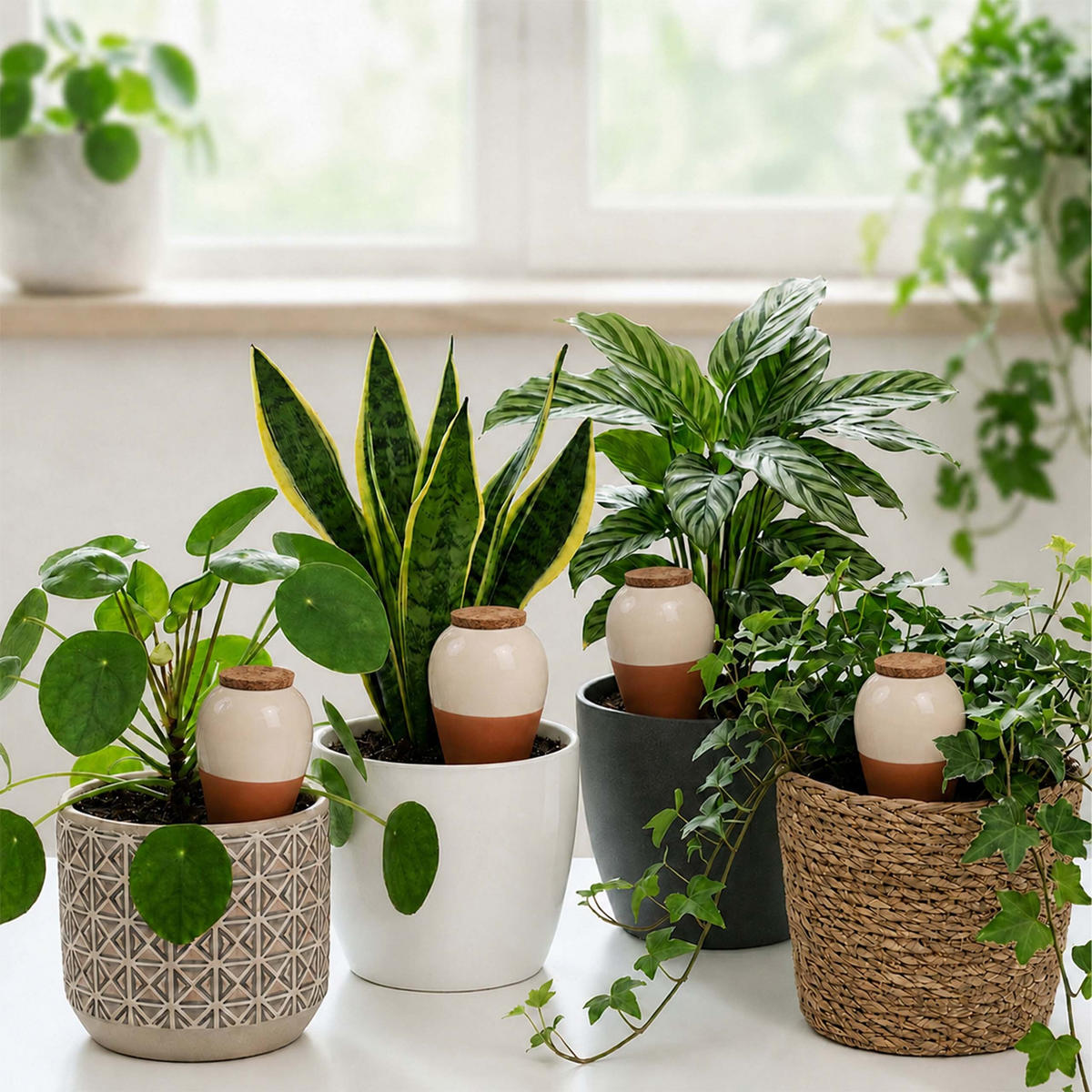 ZAVLAŽOVAČ Béžová 4-dielny-set keramika korok - viacfarebná, prírodné materiály/keramika (8/16/8cm) - Relaxdays