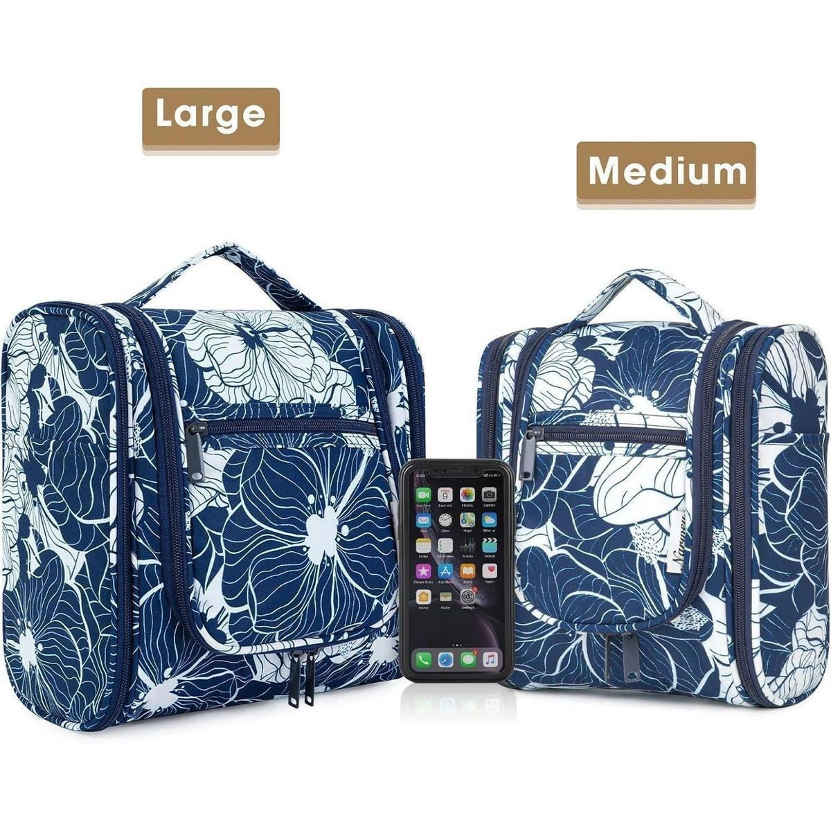 KULTURBEUTEL zum Aufhängen mit Blumenmuster 28 cm - Blau, Textil (5/1/5cm)