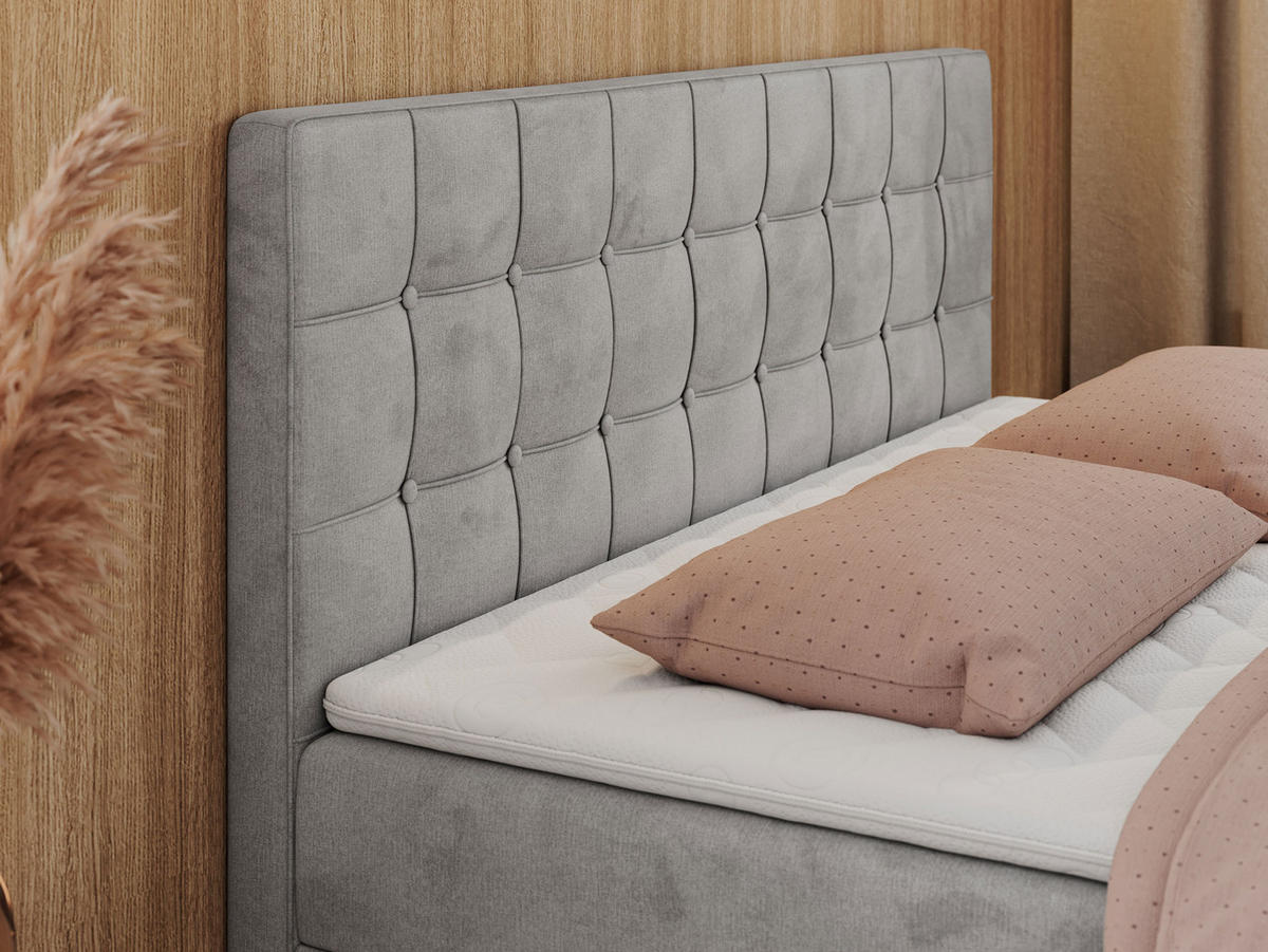 BOXBETT CARMEN 160/200 Hellgrau Velvet - H3 - Hellgrau, Holz/Textil (160/200cm) - MKS