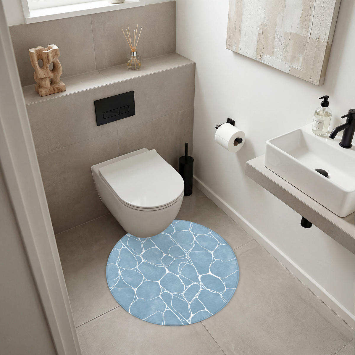 BADEMATTE Organisch - Muster - Blau 70x70 cm - Hellblau, Kunststoff/Textil (70/70cm)