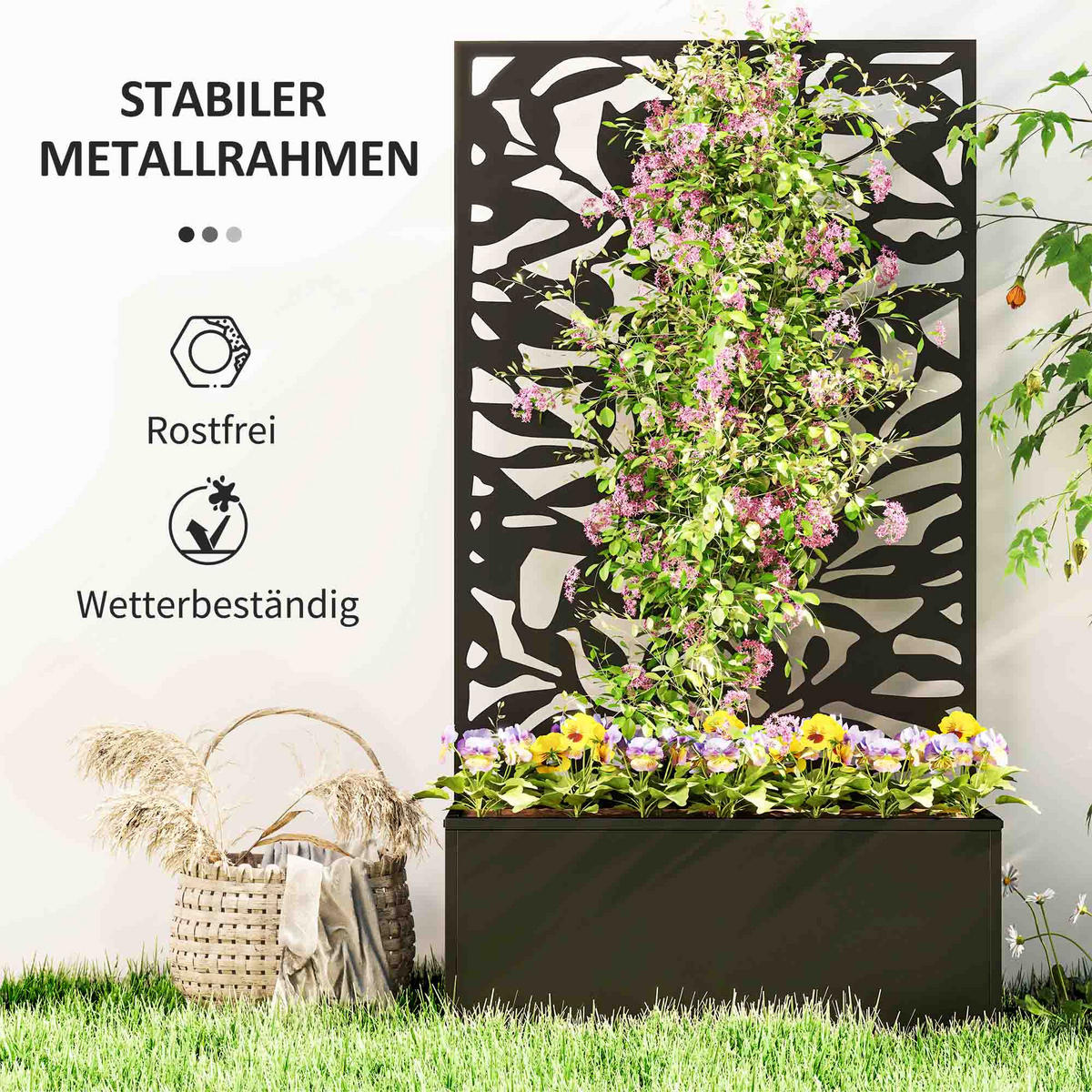 HOCHBEET mit Rankgitter Schwarz 61/23/113 cm - Schwarz, Metall (23/113/61cm) - Outsunny