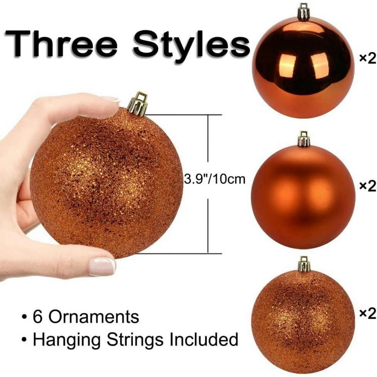 WEIHNACHTSKUGELN 6-teiliges Set 10 cm Orange Bruchsicher Kunststoff - Bronzefarben, Kunststoff (10/10/10cm)