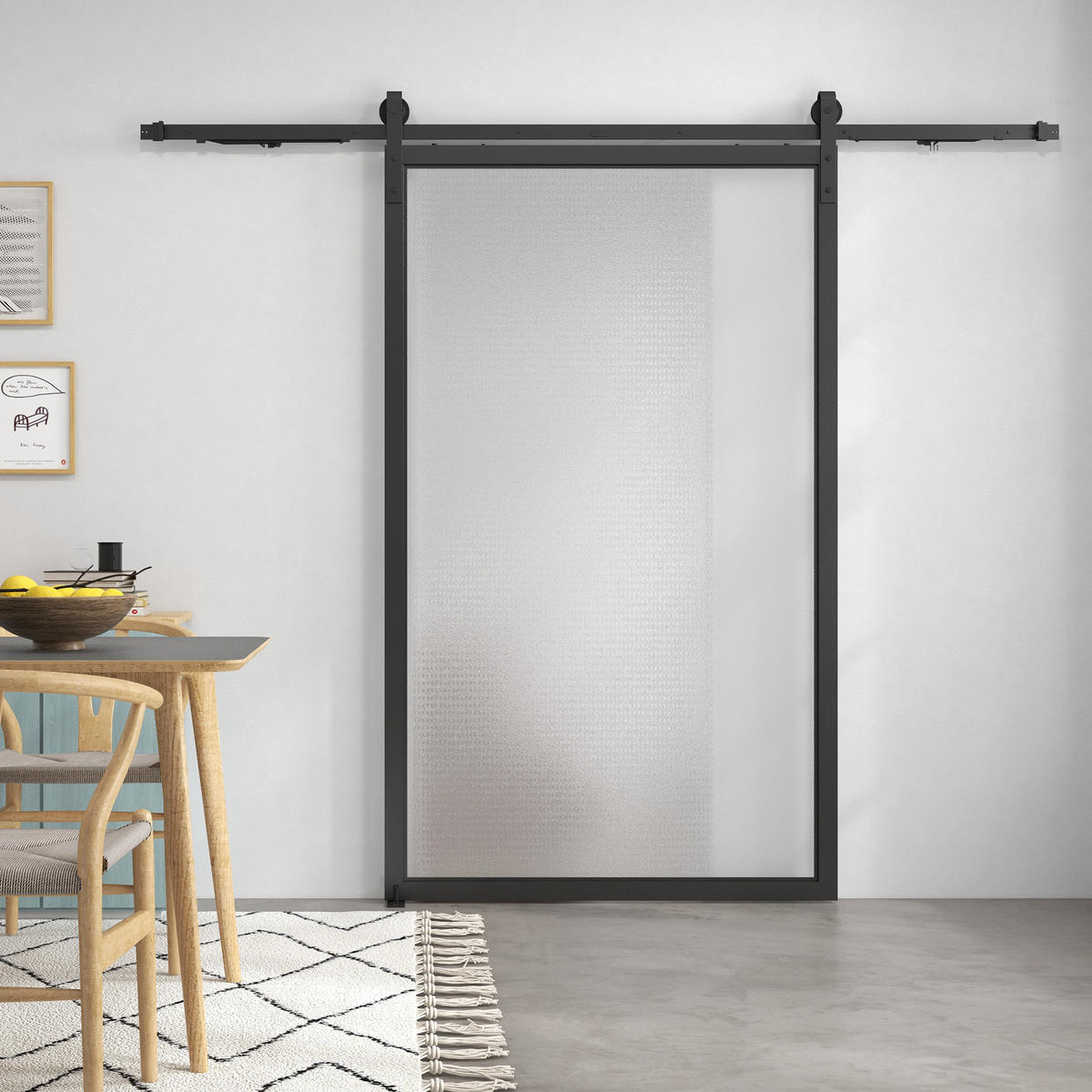 SCHIEBETÜREN-BESCHLAGSATZ, 244 cm Komplett-Set mit Schienen, Rollen, Anti-Sprung-Vorrichtungen, Türstopper, Schwarz - Schwarz, Metall (0.5/4/244cm) - HOMCOM