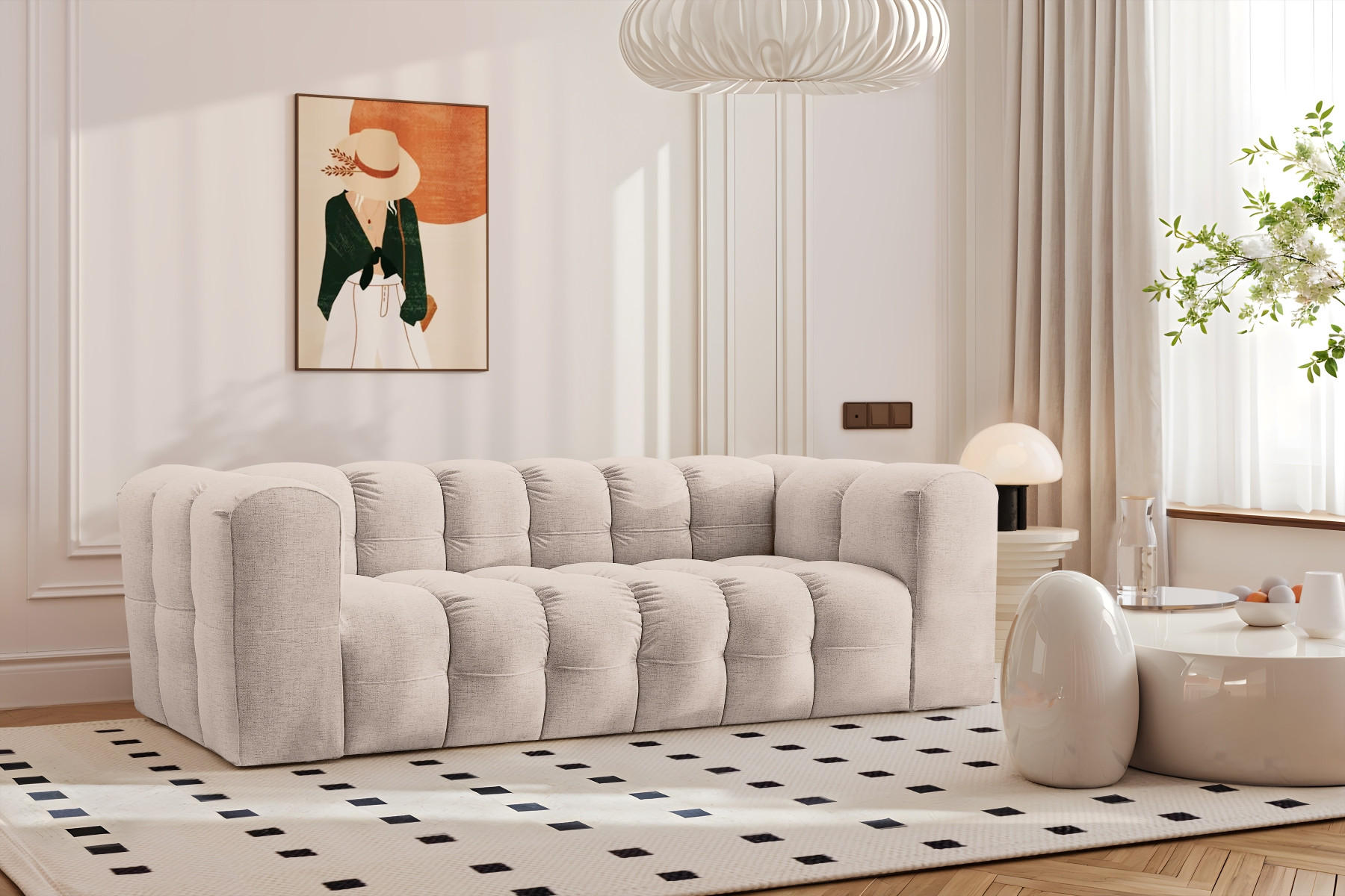 SOFA 3-Sitzer, Komfort, BALOO, Stoff Schenille, Beige - Beige, Holz (222/75/106cm) - Kaiser Möbel