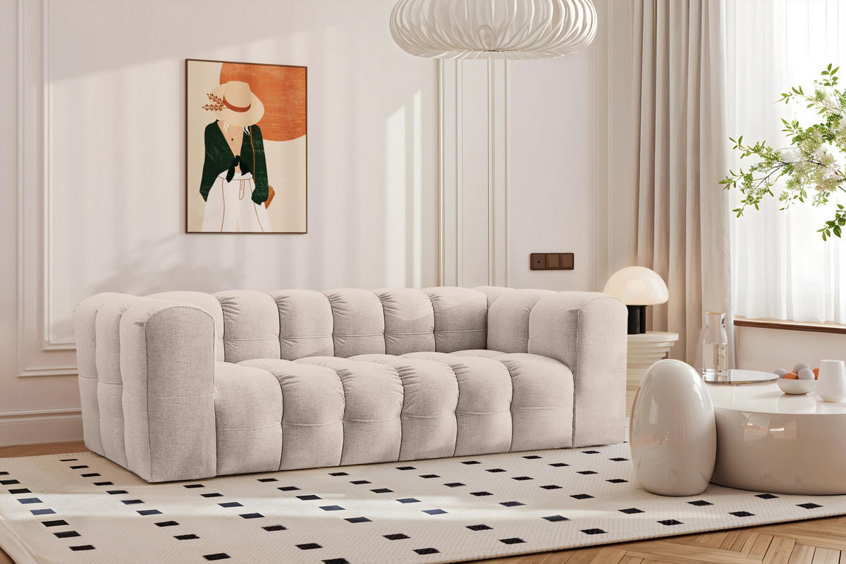 SOFA 3-Sitzer, Komfort, BALOO, Stoff Schenille, Beige - Beige, Holz (222/75/106cm) - Kaiser Möbel