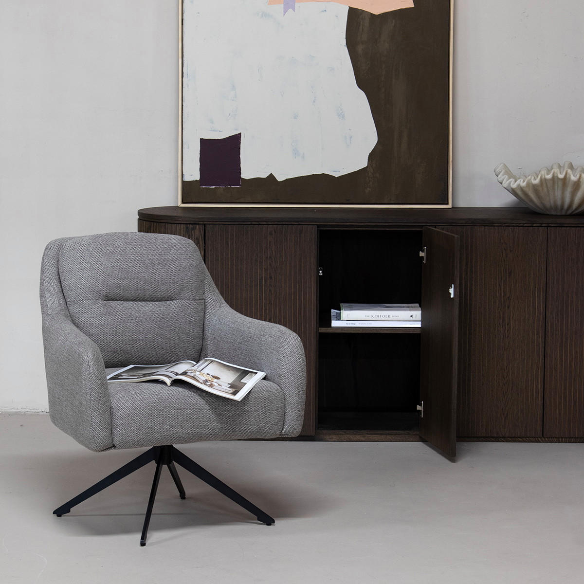 SESSEL Drehbar aus Stoff und Metall, taupe - Taupe, Textil (75/85/70cm) - Giga Meubel