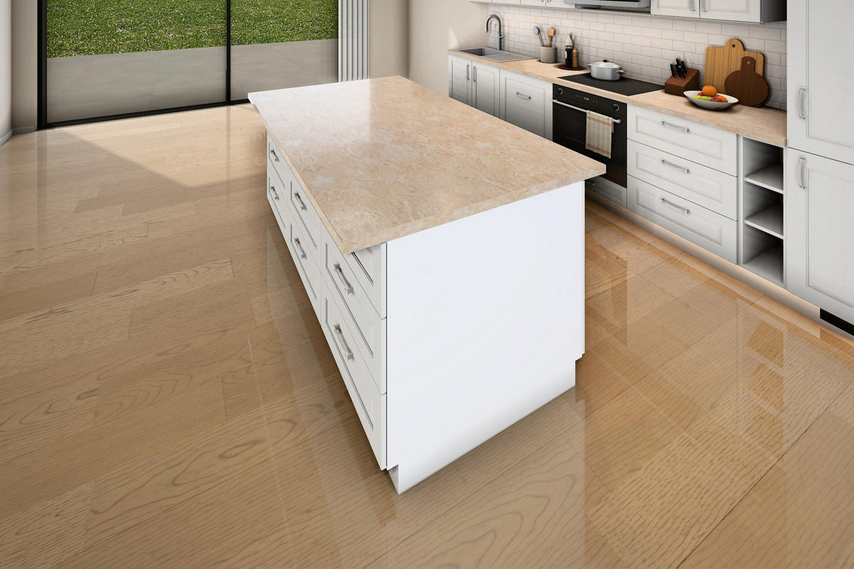 INSELKÜCHE Sycylia Weiß Creme – 340 cm + Insel 180 cm – K29-G340 - Silberfarben/Creme, Holzwerkstoff/Metall (340/212/60cm) - ROYAL24_MARKT