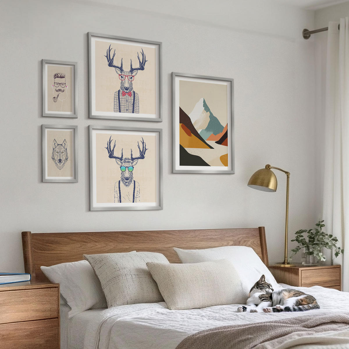 WANDBILDER 5er Set - 50x50 cm & 20x30 cm & 40x60 cm Silberner Rahmen - Strand, Leuchtturm, Berge, Wiesen, Blumen - Silberfarben, Kunststoff (40/60cm) - ArtPrintCave