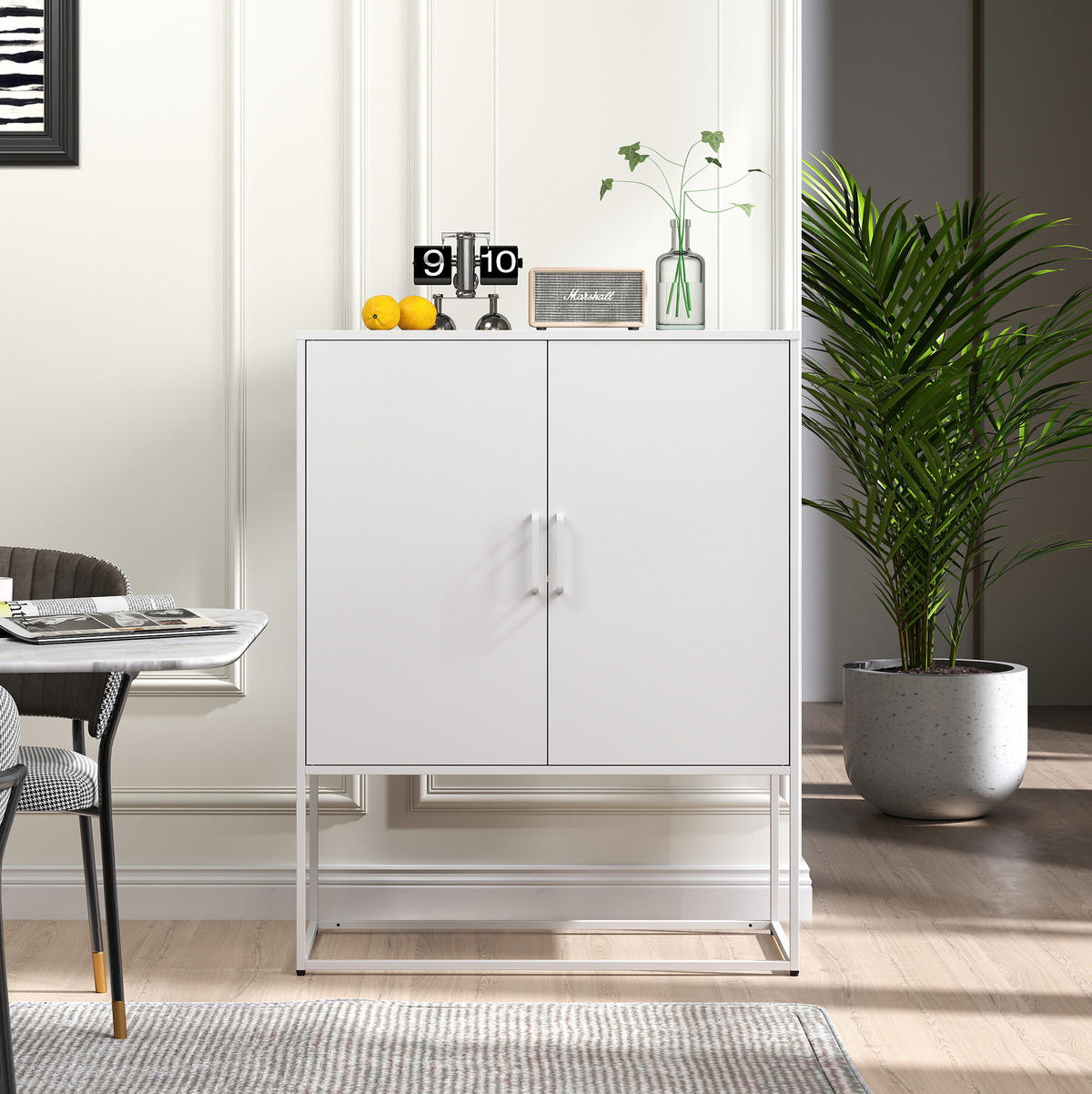 HIGHBOARD 85/40/109 cm in Weiß aus Metall mit 2 Türen & viel Stauraum - Weiß, Metall (85/109/40cm) - BEAOK