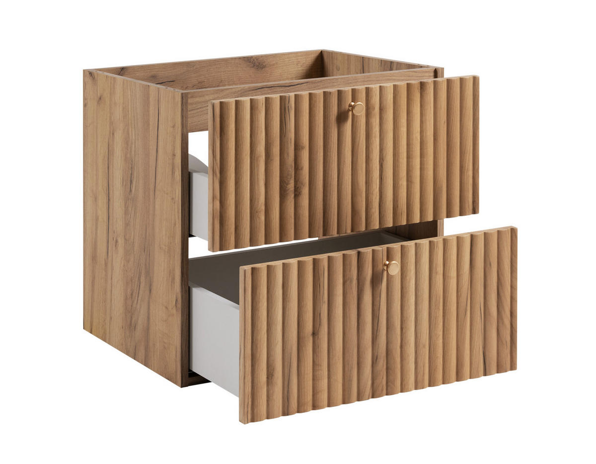 BADEZIMMERSCHRANK: Craft Eiche Gold / Platte Craft-Eiche / Griffe Gold / Beine Gold, 60 x 44,4 x 73,6 cm - Eichefarben/Goldfarben, Holzwerkstoff (60/73.6/44.4cm) - 3XE LIVING