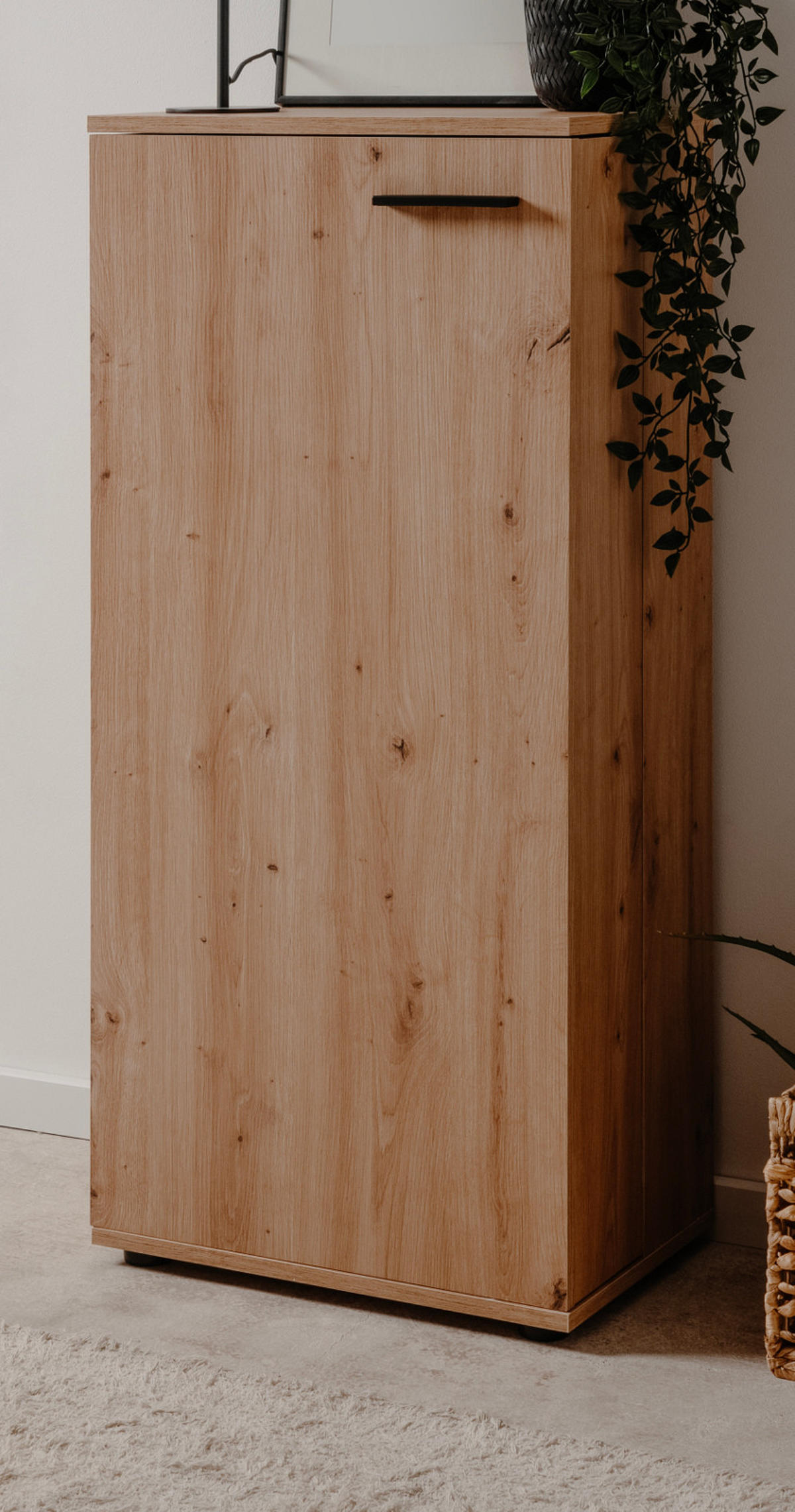 SCHUHSCHRANK Eiche Artisan 50 cm, Schuhkommode aufklappbar mit 6 Fächern - Schwarz/Eiche Artisan, Holzwerkstoff/Kunststoff (50/110/34cm) - Furn.Design