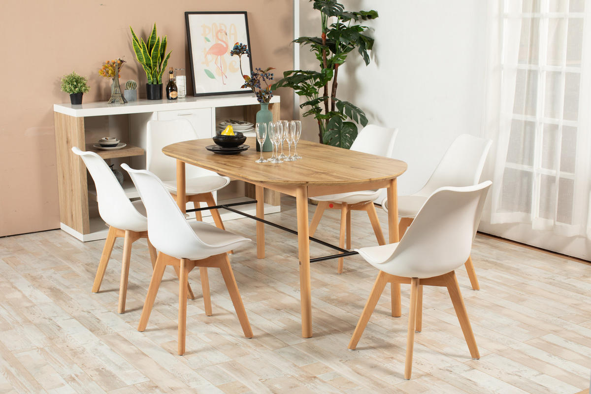 ESSZIMMERSTUHL 4er-Set Kunststoff, Holzbeine,Weiß - Eichefarben/Weiß, Holz/Kunststoff (42/82/47cm) - Urban Meuble