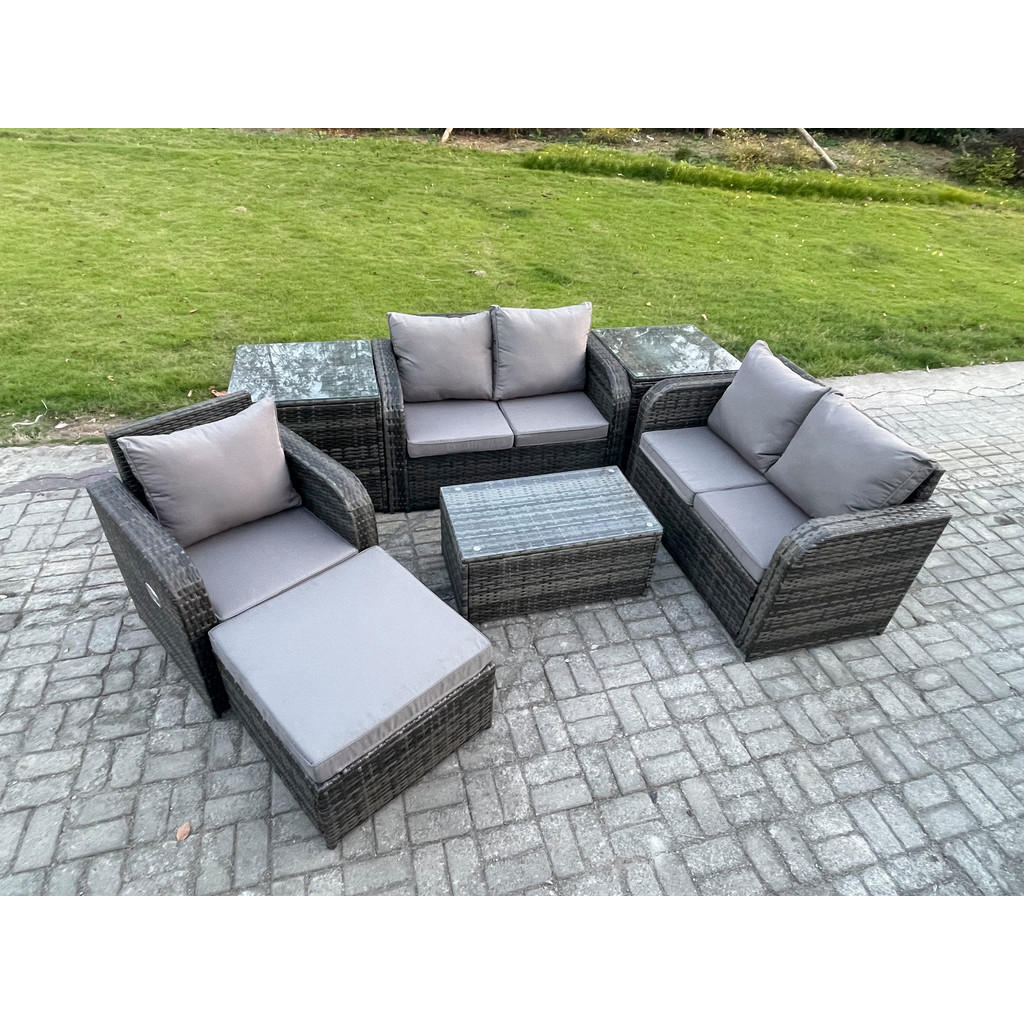 Thumbnail - Fimous Loungesofa-Set, Dunkelgrau, Metall, 6-Sitzer, Loungemöbel, Loungemöbel-Sets