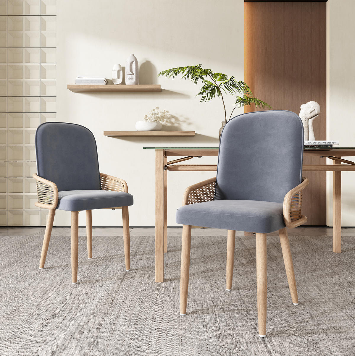 ESSZIMMERSTUHL 4er-Set Samt Rattan-Design Grau - Grau, Holz (45/90/45cm) - Meubliv