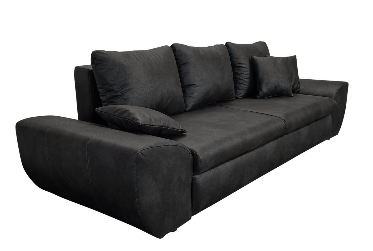 BIG-SOFA mit Schlaffunktion 275/98/90 cm Wellenfedern, Bettkasten, Liegefläche 148x194 cm, Mikrofaser Leder-Optik Vintage Schwarz / 18010 - Schwarz, Kunststoff/Textil (275/90/98cm) - luma-home