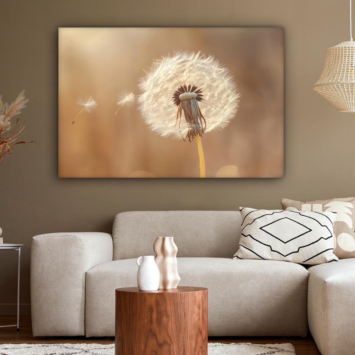 LEINWANDBILD Löwenzahn - Beige - Natur - Blume 150x100 cm - Hellbraun, Textil (150/100cm) - MuchoWow