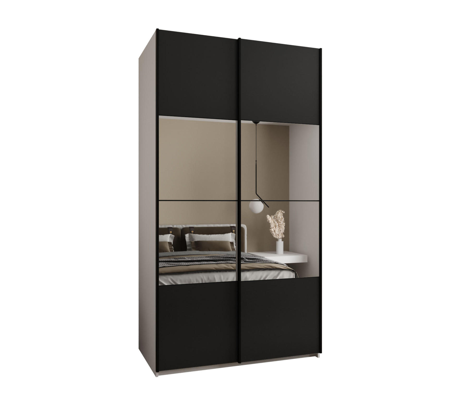 Abiks Möbel Schwebetürenschrank Weiß, Schwarz, Schwarz 140x245x64 cm