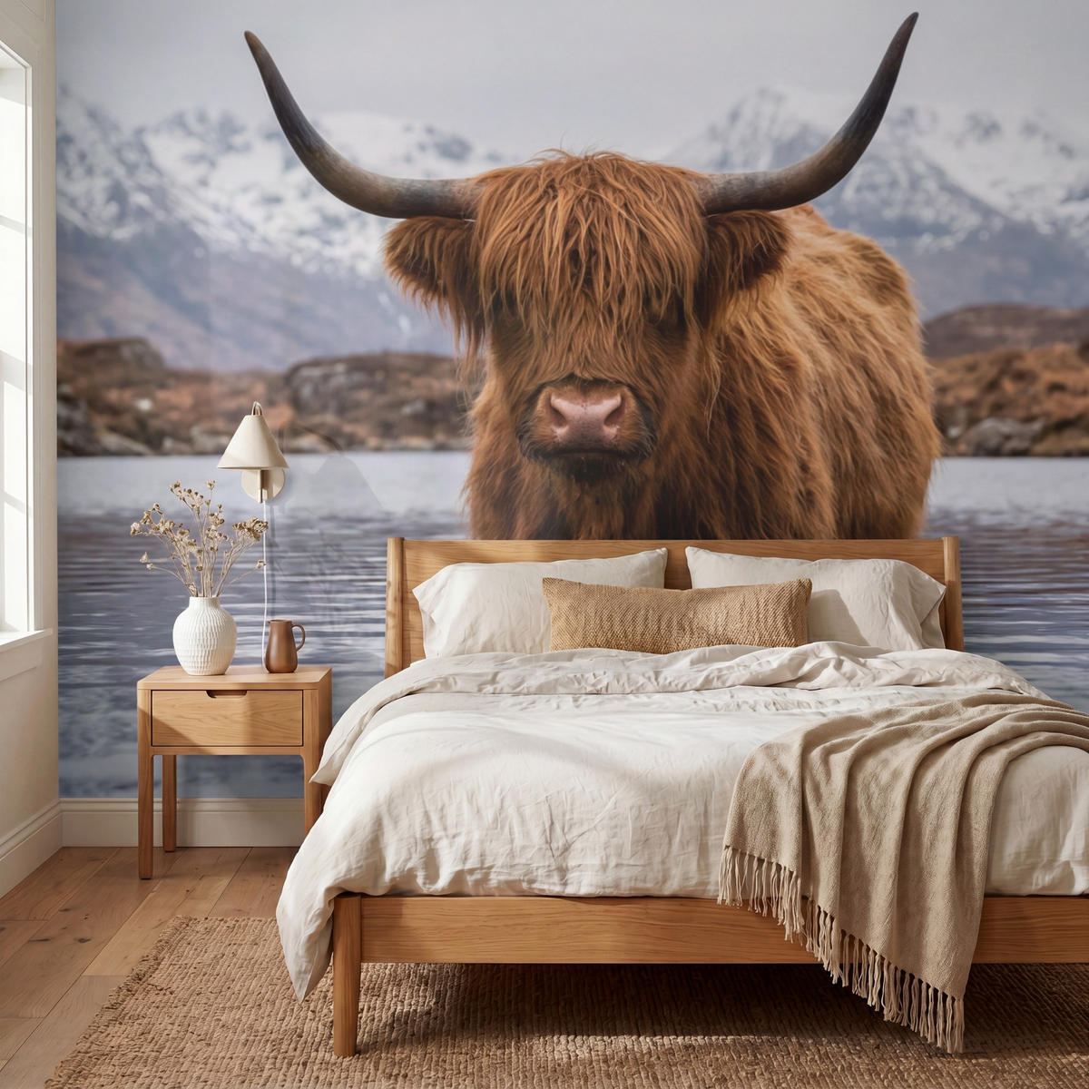 TAPETE - Schottischer Hochländer - Braun - Wasser - 300x240 cm - Braun, Papier (300/240cm) - OnlyWow