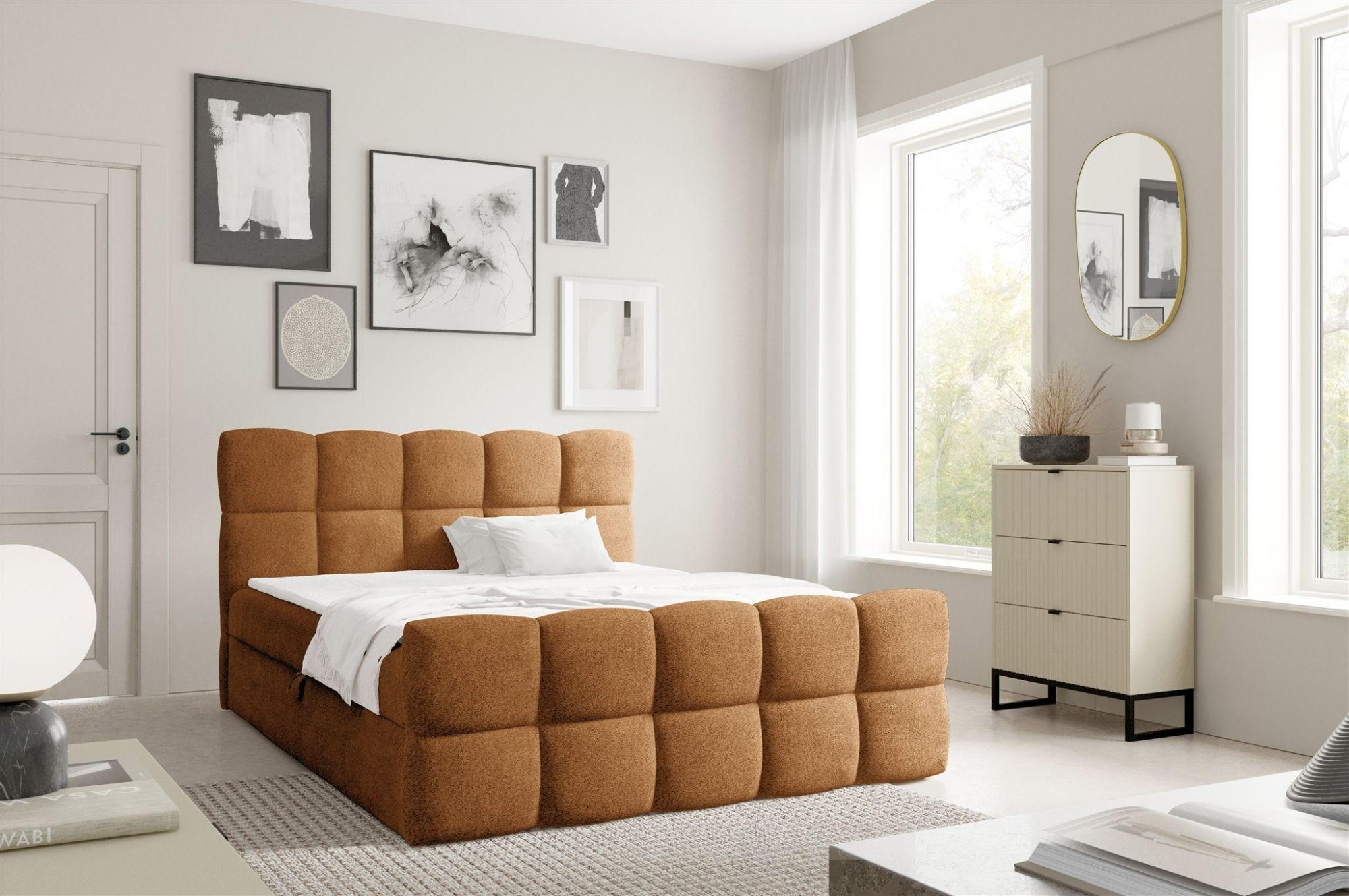 BOXBETT Satine In überlänge - Braun, Holzwerkstoff/Textil (140/220cm) - Fun Möbel