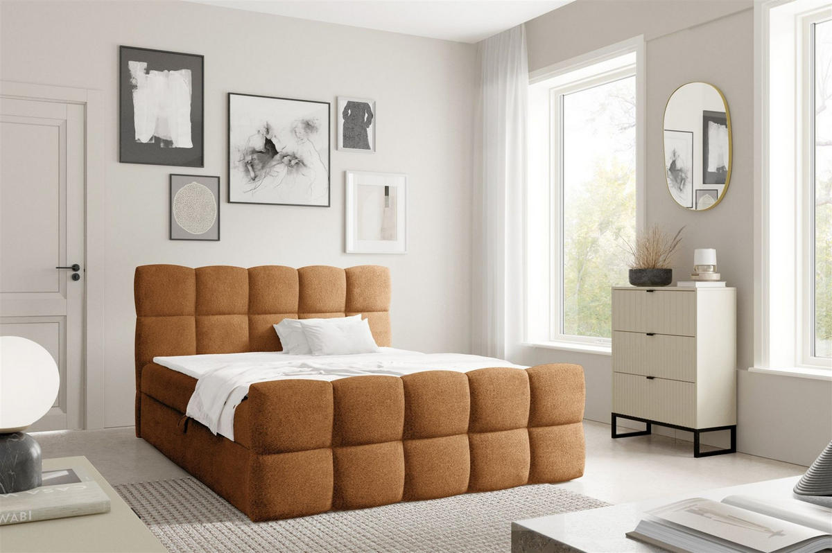 BOXBETT Satine Premium - Braun, Holzwerkstoff/Textil (200/200cm) - Fun Möbel