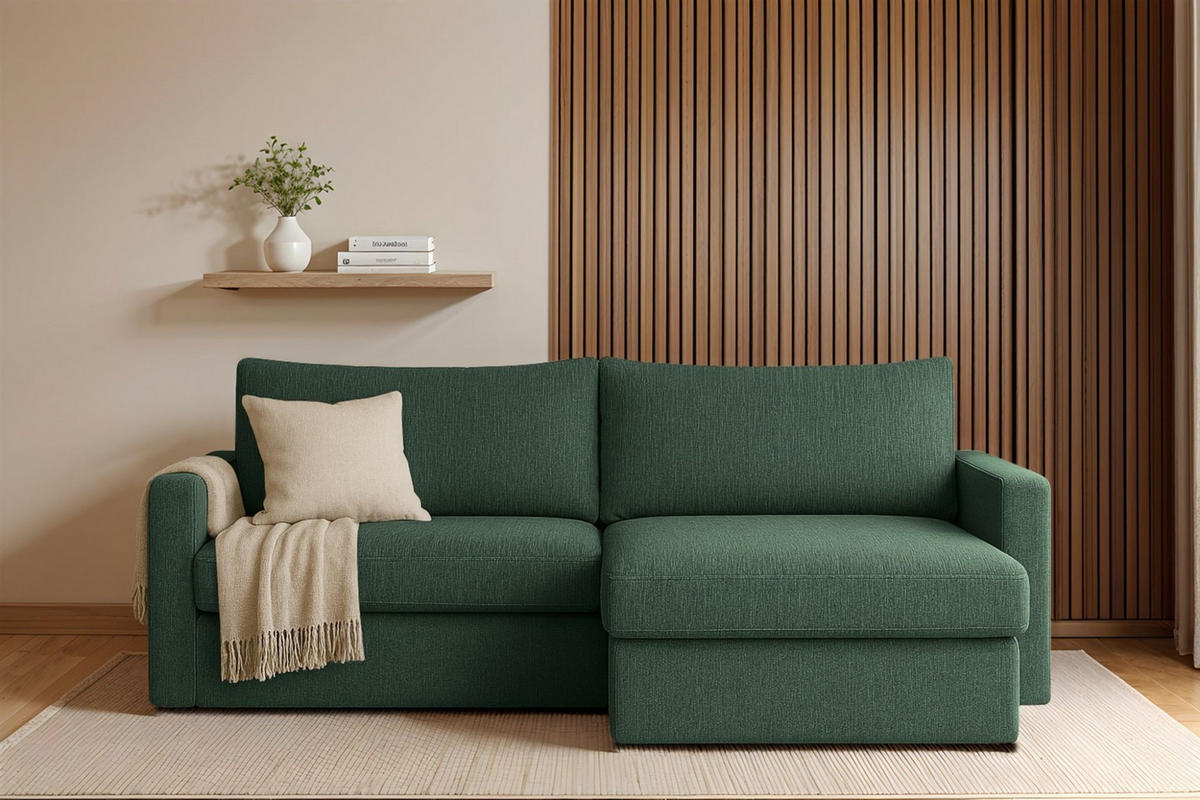 ECKSOFA Bendik In Faro - Grün, Holzwerkstoff/Textil (224/140cm) - Fun Möbel