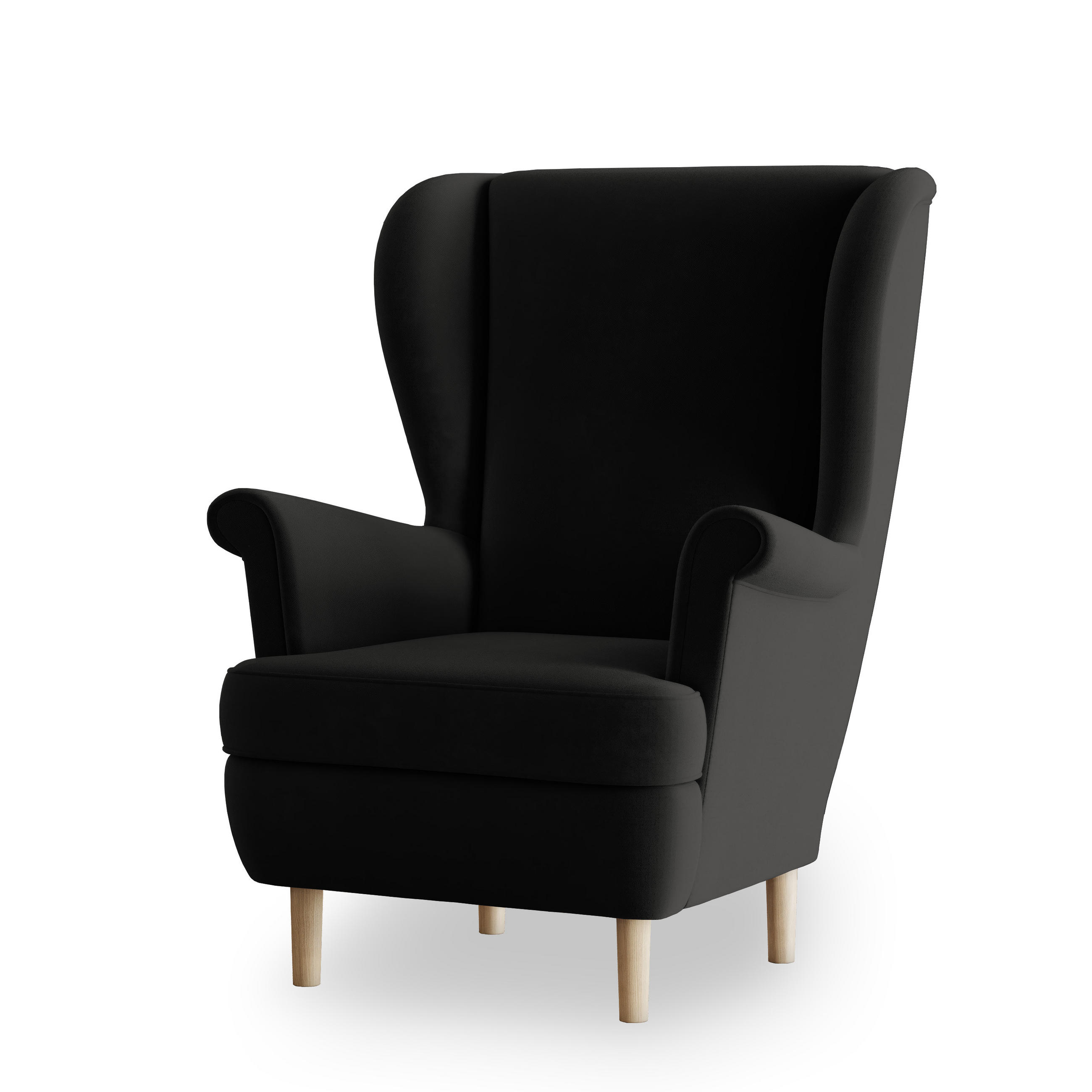 SESSEL LENTIO Ohrensessel Polstersessel, Schwarz - Schwarz, Holz/Holzwerkstoff (75/103/75cm) - MASSENO