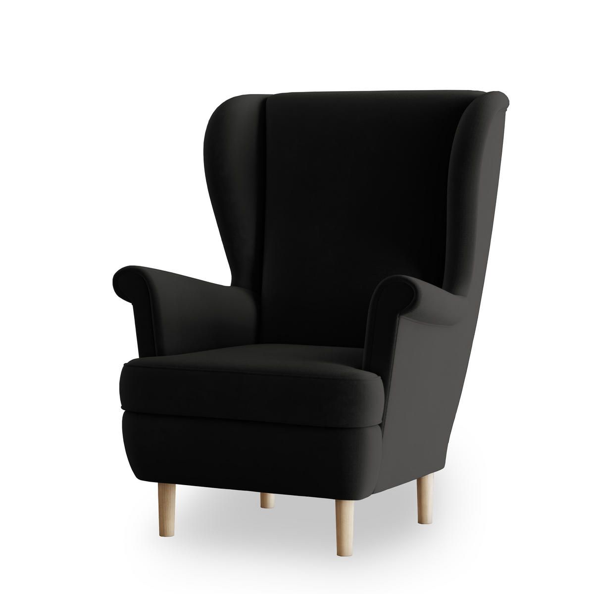 SESSEL LENTIO Ohrensessel Polstersessel, Schwarz - Schwarz, Holz/Holzwerkstoff (75/103/75cm) - MASSENO