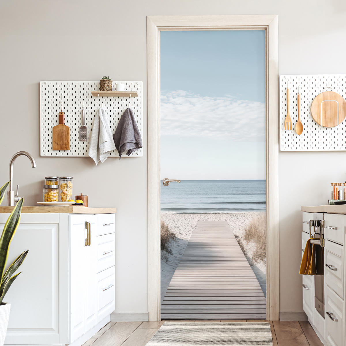 TÜRAUFKLEBER Selbstklebend - Pfad - Strand - Dünen - Natur 95x235 cm - Türtapete - Hellgrau, Kunststoff (95/0.1cm) - MuchoWow