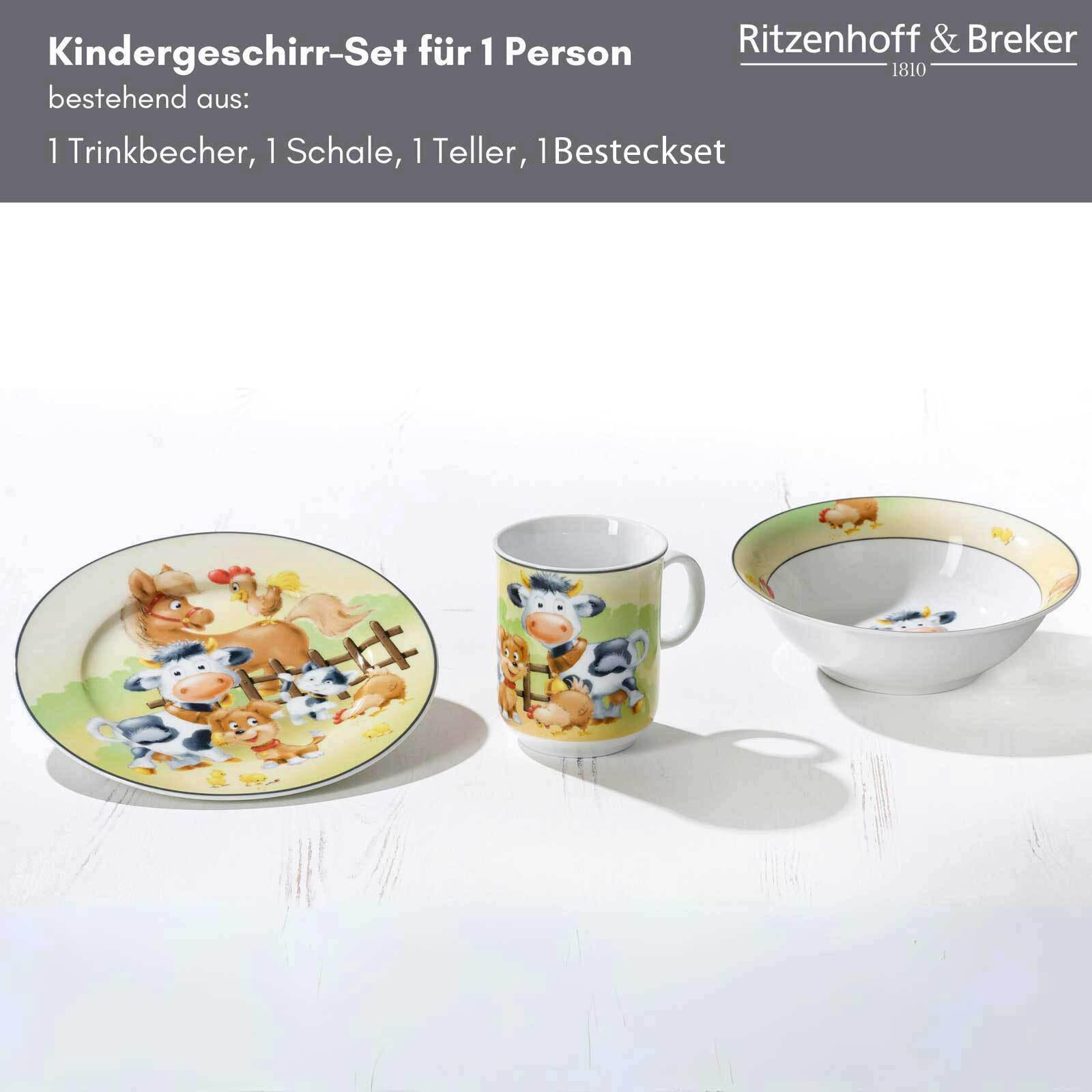 KINDERGESCHIRR MIT BESTECK Hoftiere bunt - Multicolor, Keramik (1/1/1cm) - Ritzenhoff Breker