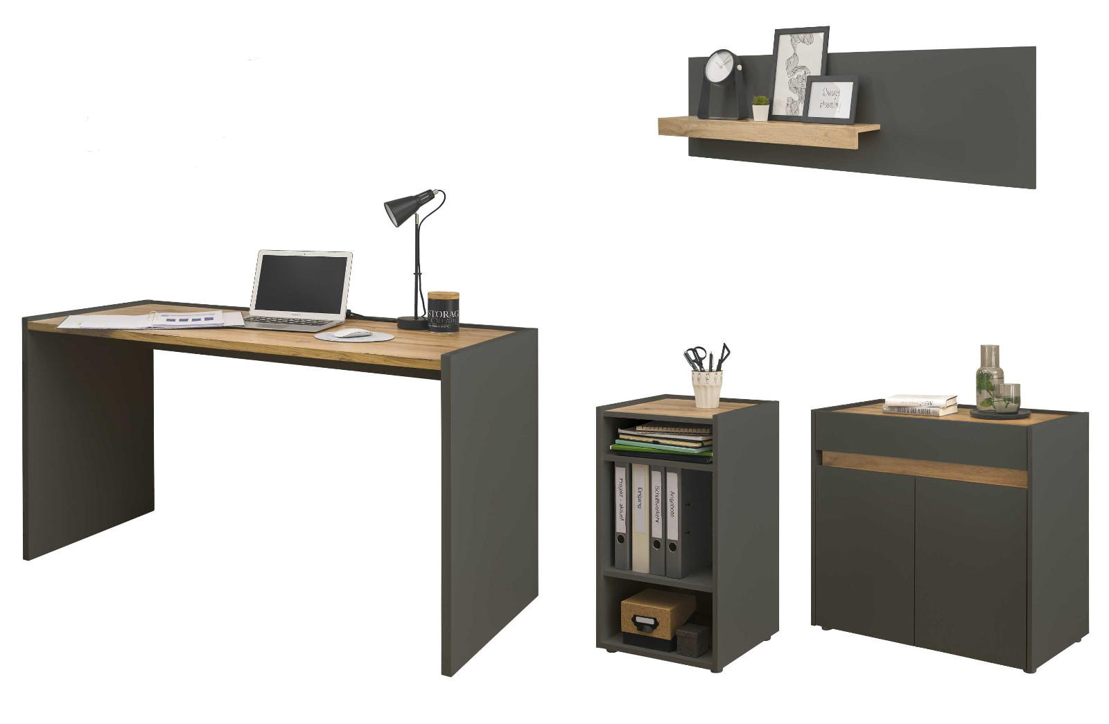 Furn.Design Schreibtischkombination Grau, Eiche Wotan 143x180x140 cm