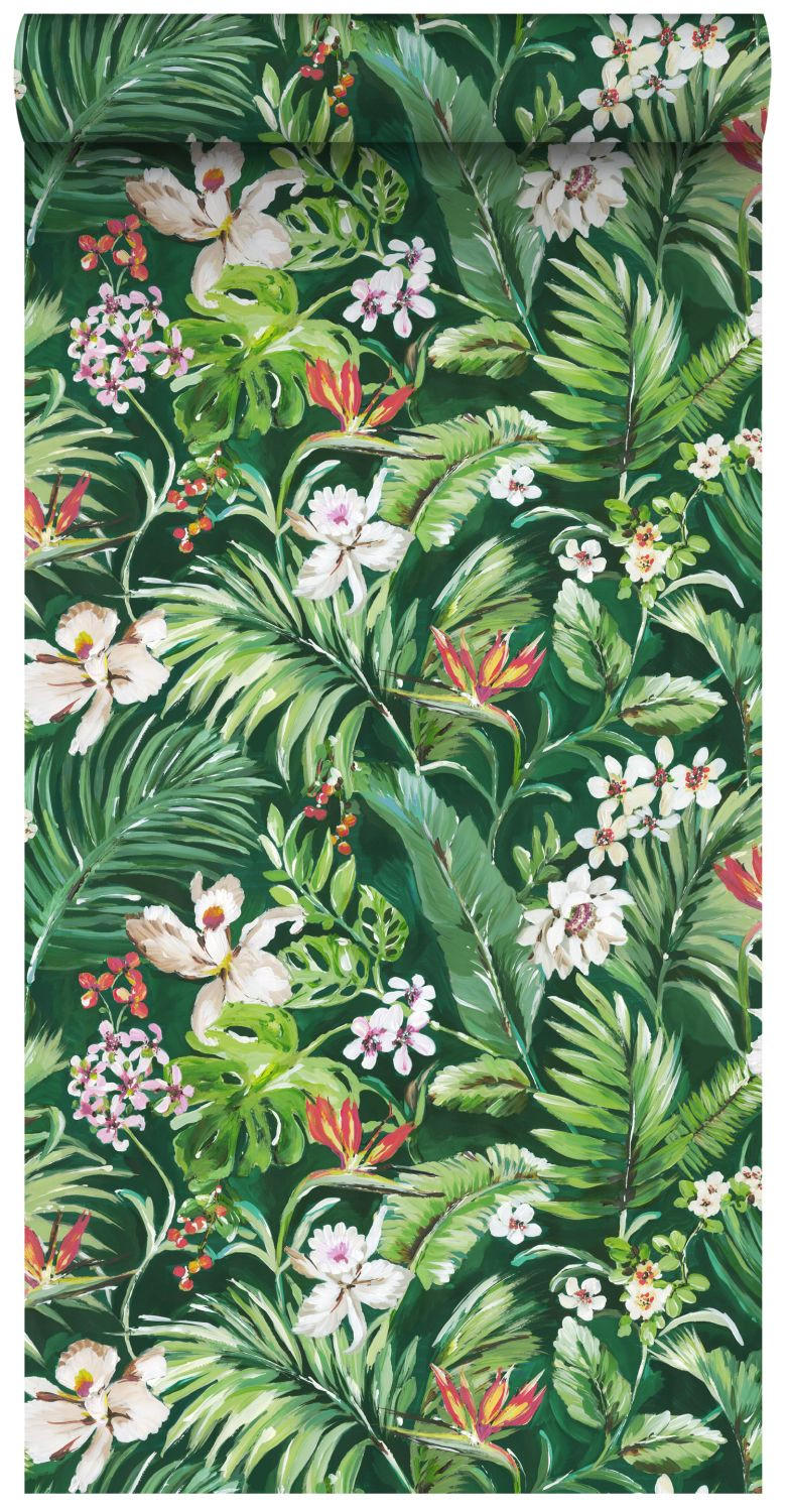 XXL-VLIESTAPETE tropische Blätter und Blüten 50 x 900 cm - Grün, Papier (50/900cm) - ESTAhome