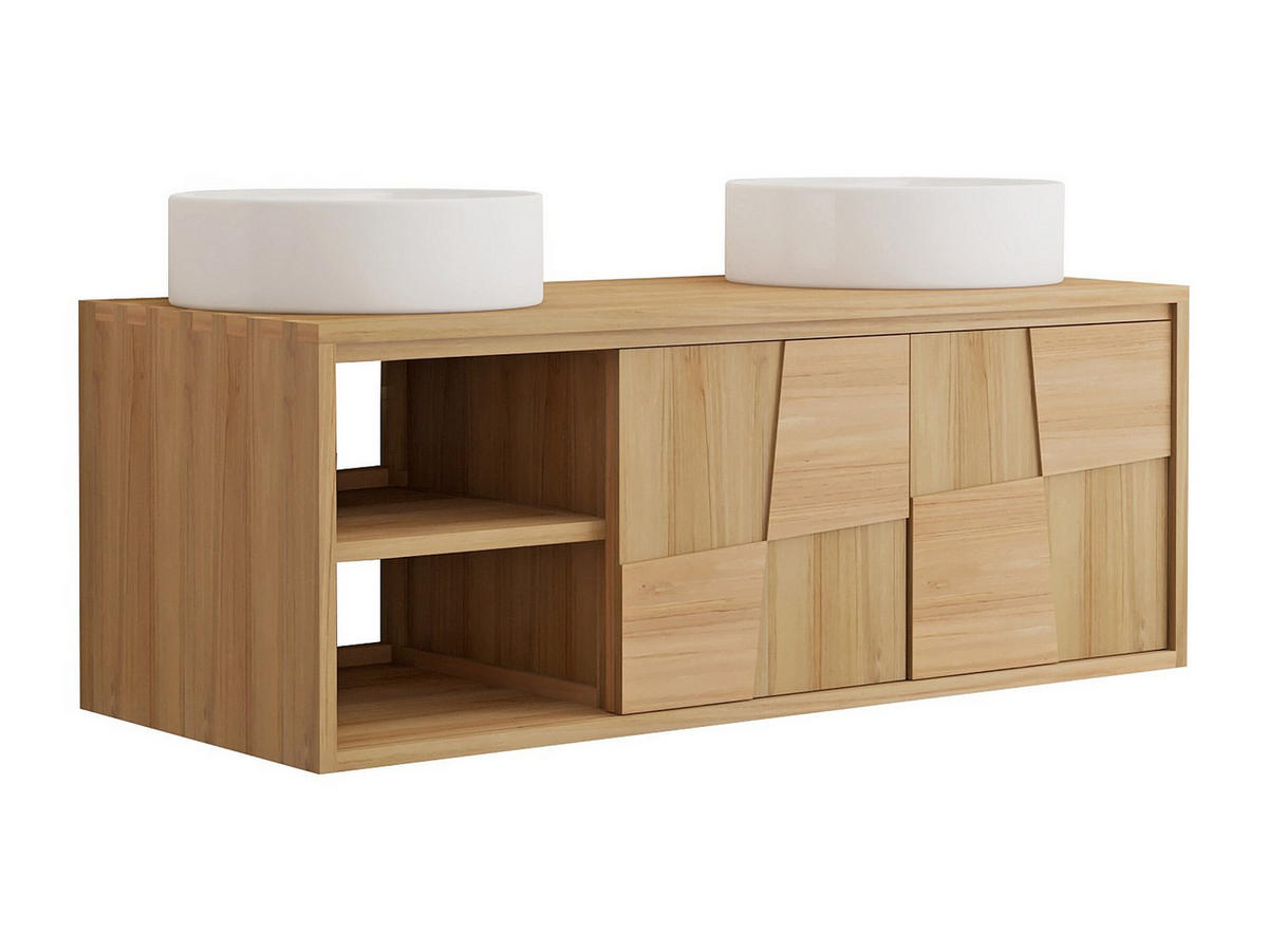 DOPPELWASCHTISCH - 120 cm x 50 cm - Holz, Platte - Naturfarben Hell - SUMBAWA - Naturfarben, Holz (120/45/50cm) - Vente-Unique