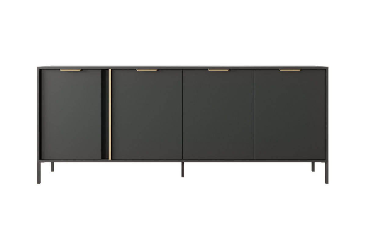 KOMMODE Lars Antrazit, Viertürig - Anthrazit, Holzwerkstoff/Metall (202/81/40cm) - Bettso