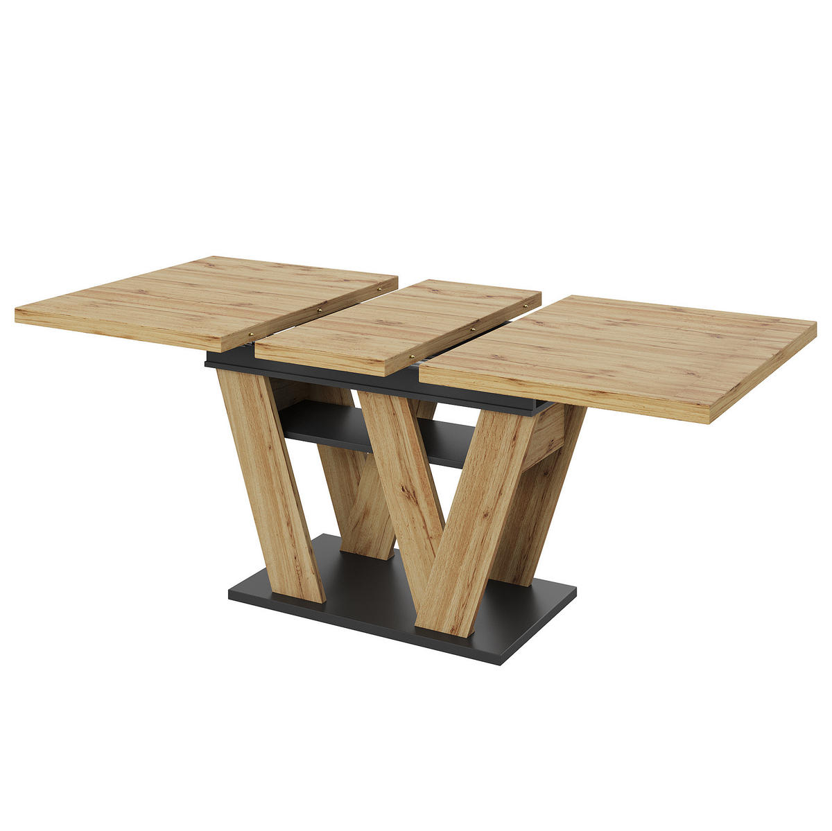 ESSTISCH aus MDF 119-158,5x80x75 cm Schwarz/Natur ausziehbar mit Ablagefach und W-förmigen Beinen - Naturfarben, Holzwerkstoff (158.5/80/75cm) - Modfu