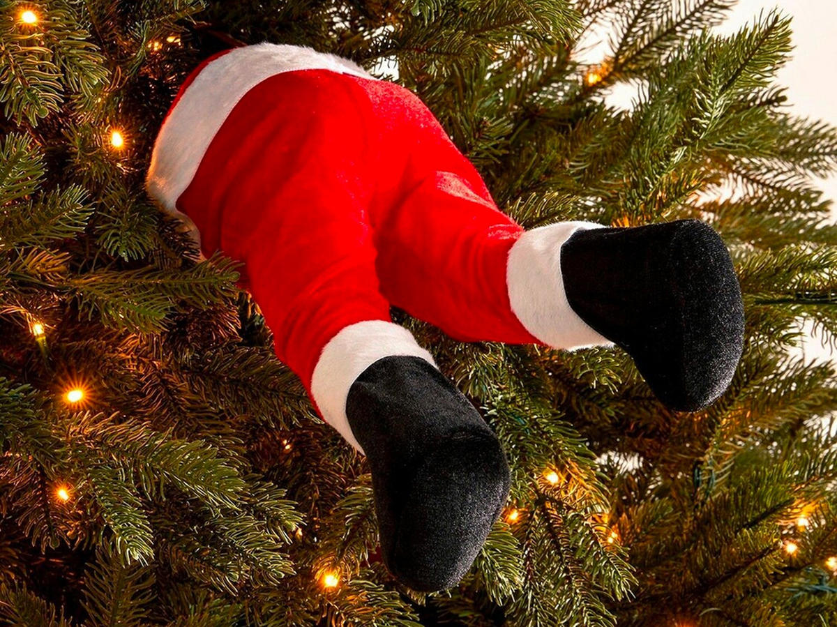 LAALU WEIHNACHTSBAUMSCHMUCK Bewegliche Beine des Weihnachtsmanns für Weihnachtsbaum 35 cm - Rot/Schwarz, Kunststoff/Textil (20/15/40cm) - LAALU