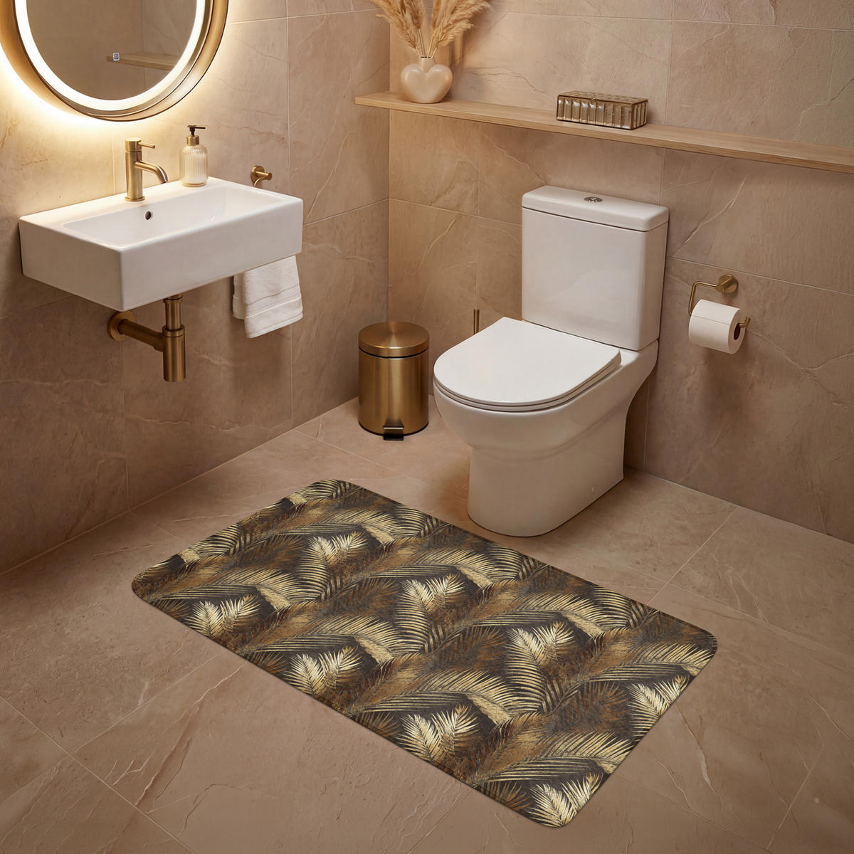 WC PŘEDLOŽKA Tropical - Listy - zlaté 120x60 cm - zlatá, textil/plast (120/1cm) - OnlyWow