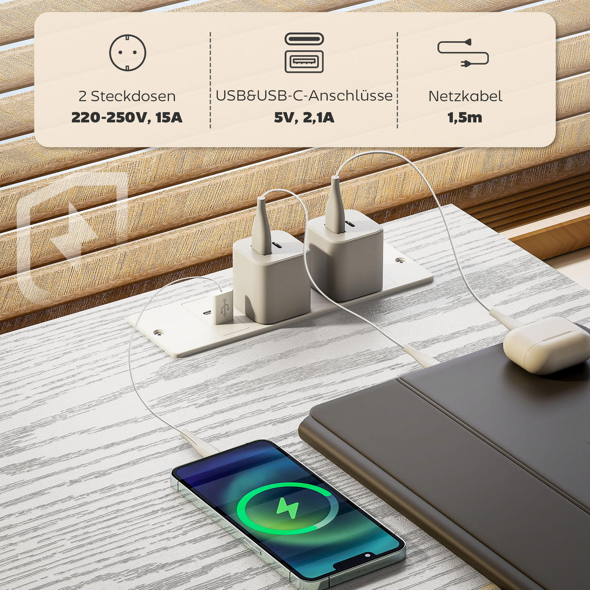 SCHREIBTISCH mit 2 USB-Ladeanschlüsse Weiß 120/40/76 cm - Weiß, Holzwerkstoff/Kunststoff (120/40/76cm) - HOMCOM