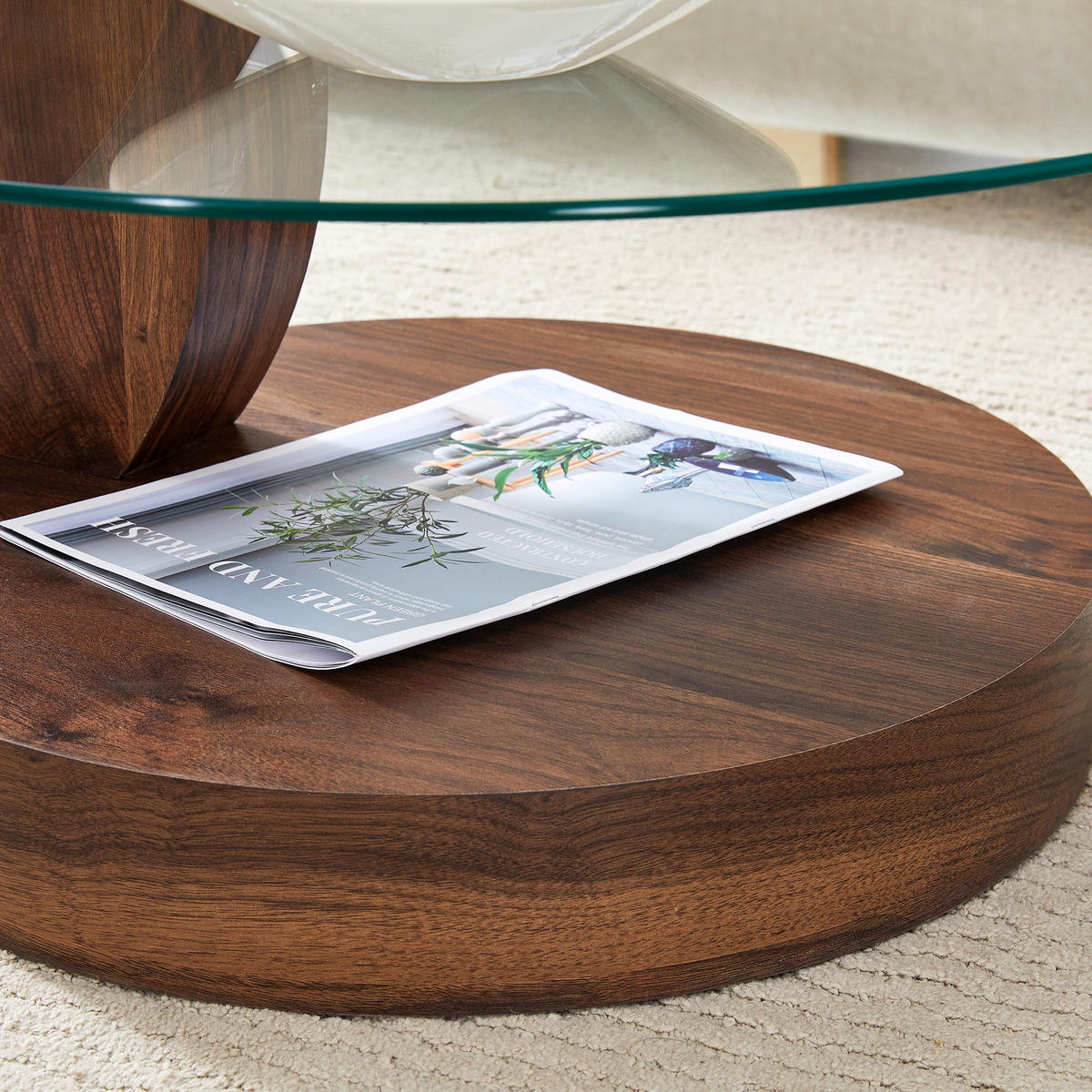 COUCHTISCH Glas Walnussfarbe - Naturfarben, Holzwerkstoff (90/70/44cm)