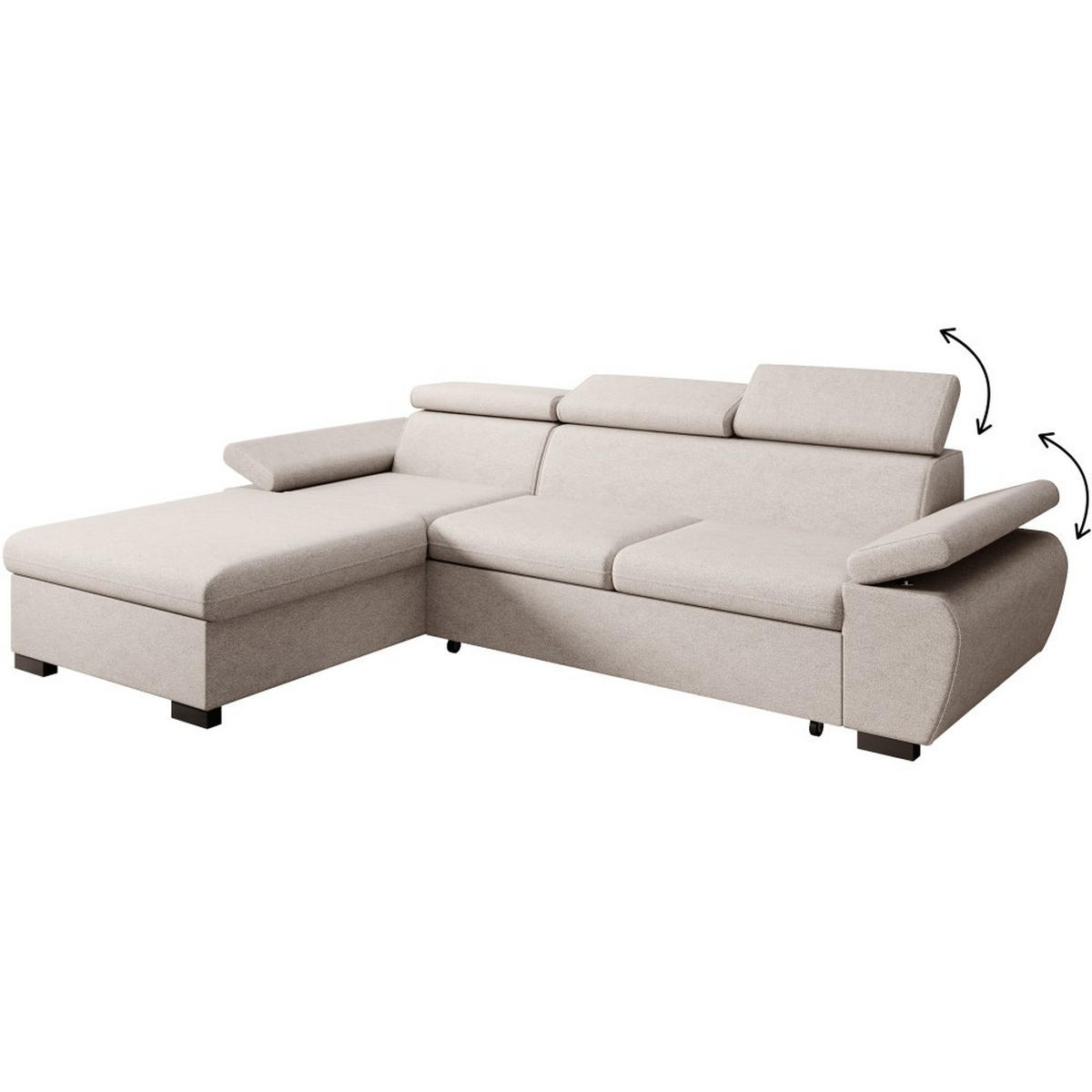 ECKSCHLAFSOFA Coco mit verstellbare Kopfstützen, beige, links - Beige, Textil (273/191cm) - Beautysofa