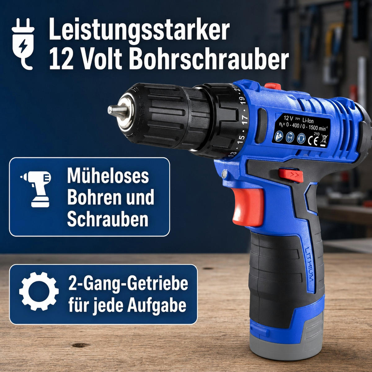 AKKU-BOHRSCHRAUBER 2-Gang 12 Volt WA2BS12 (ohne Akku und Ladegerät) - Blau, Kunststoff (20.5/18.5/5.5cm) - Westfalia