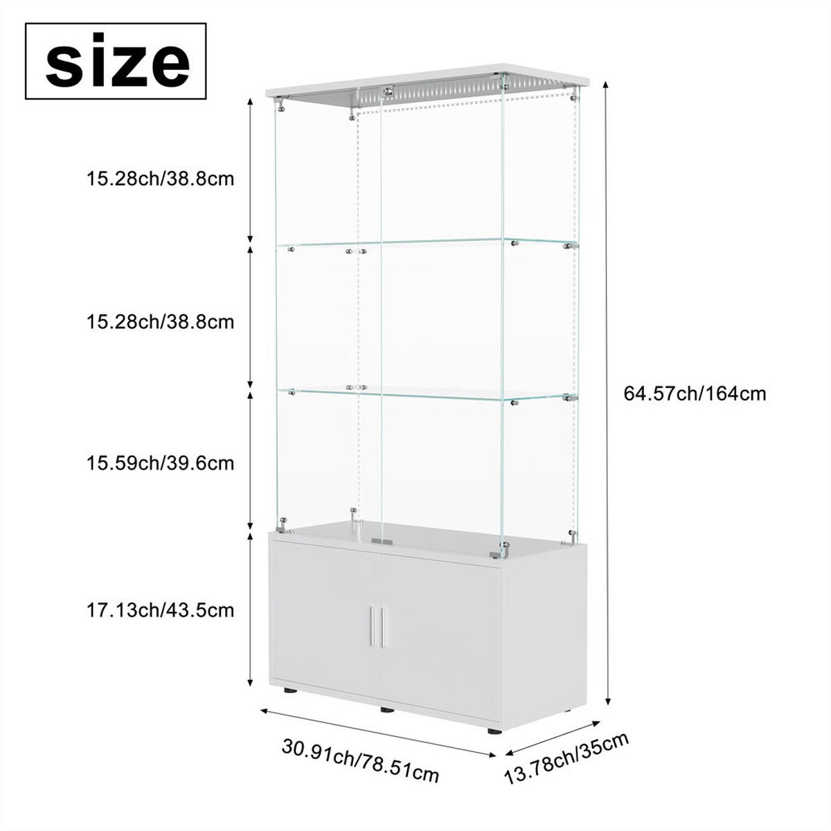 VITRINE - Glasvitrine mit Cabinet-Unterbau - 4 Türen und 3 Ebenen - LED-Lichtband-Beleuchtung - Weiß - Weiß, Glas (78.51/164/35cm) - DELFA