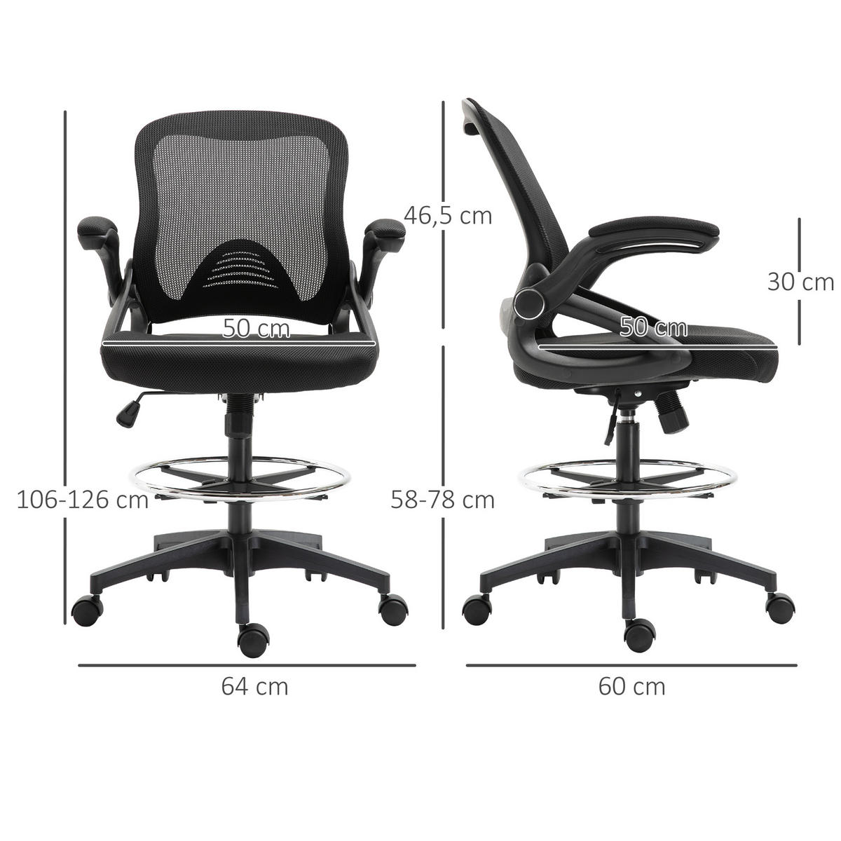 STEHPULT-BÜROSTUHL Schwarz - Schwarz, Textil (64/126/60cm) - Jamb