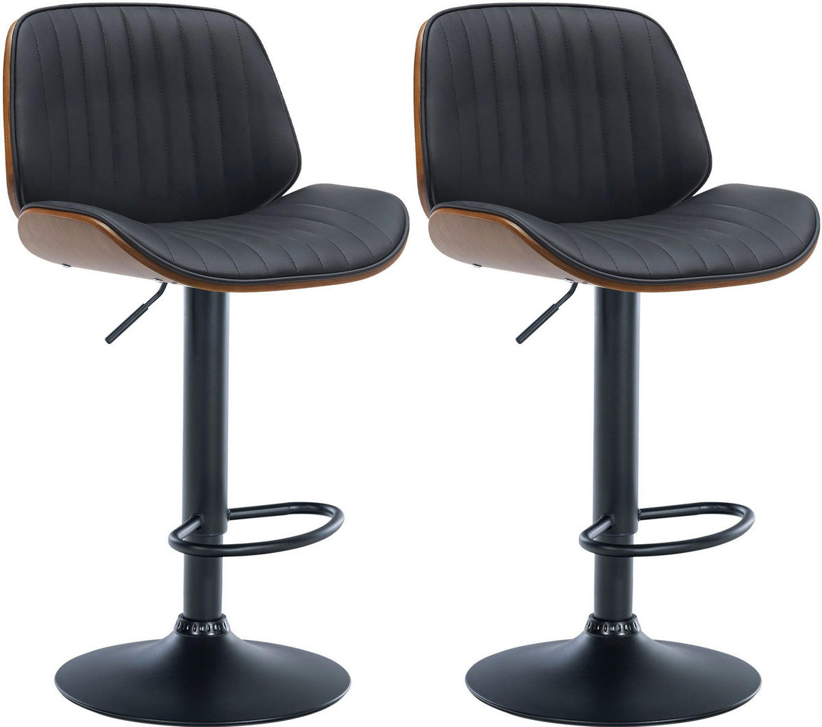 BARHOCKER 2er Set Lederlook walnuss/schwarz - Walnussfarben/Schwarz, Textil/Metall (49.5/90/50cm) - CLP