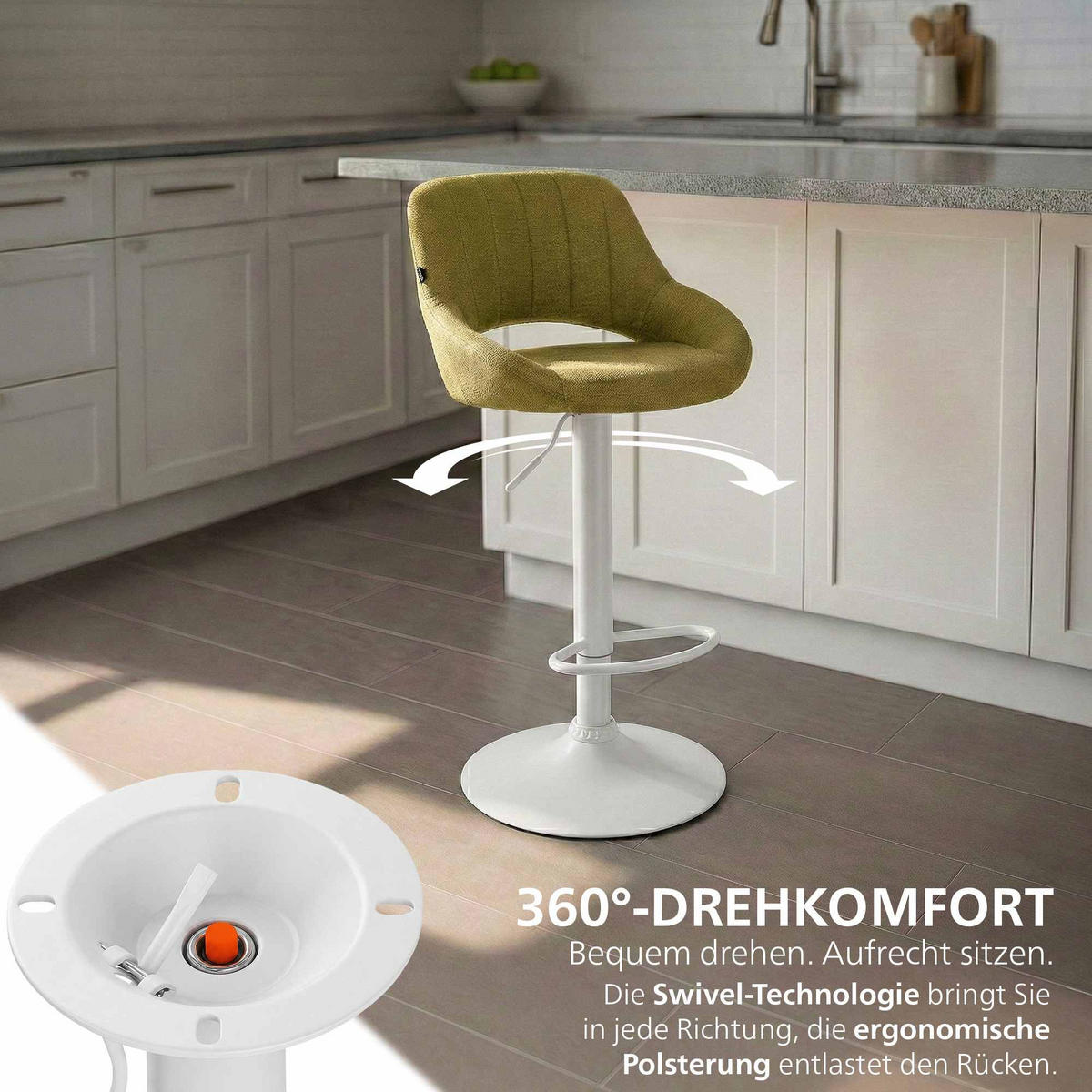 BARHOCKER Stoff Grün - Weiß/Grün, Textil/Metall (47/85/48cm) - CLP