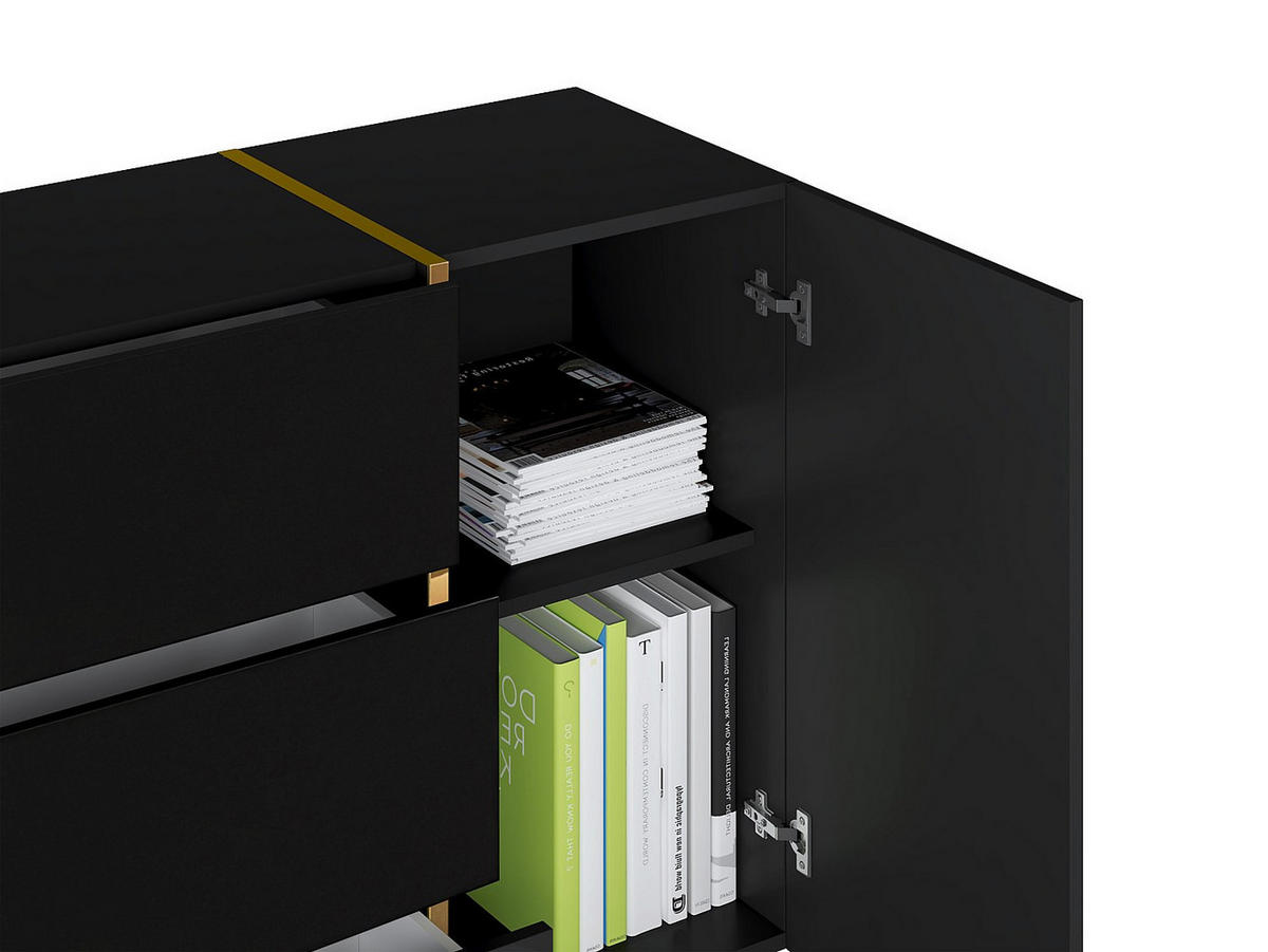SIDEBOARD mit 2 Türen & 3 Schubladen - Schwarz glänzend & Goldfarben - MARZIALO - Schwarz, Holz (158/87.2/41cm) - Vente-Unique