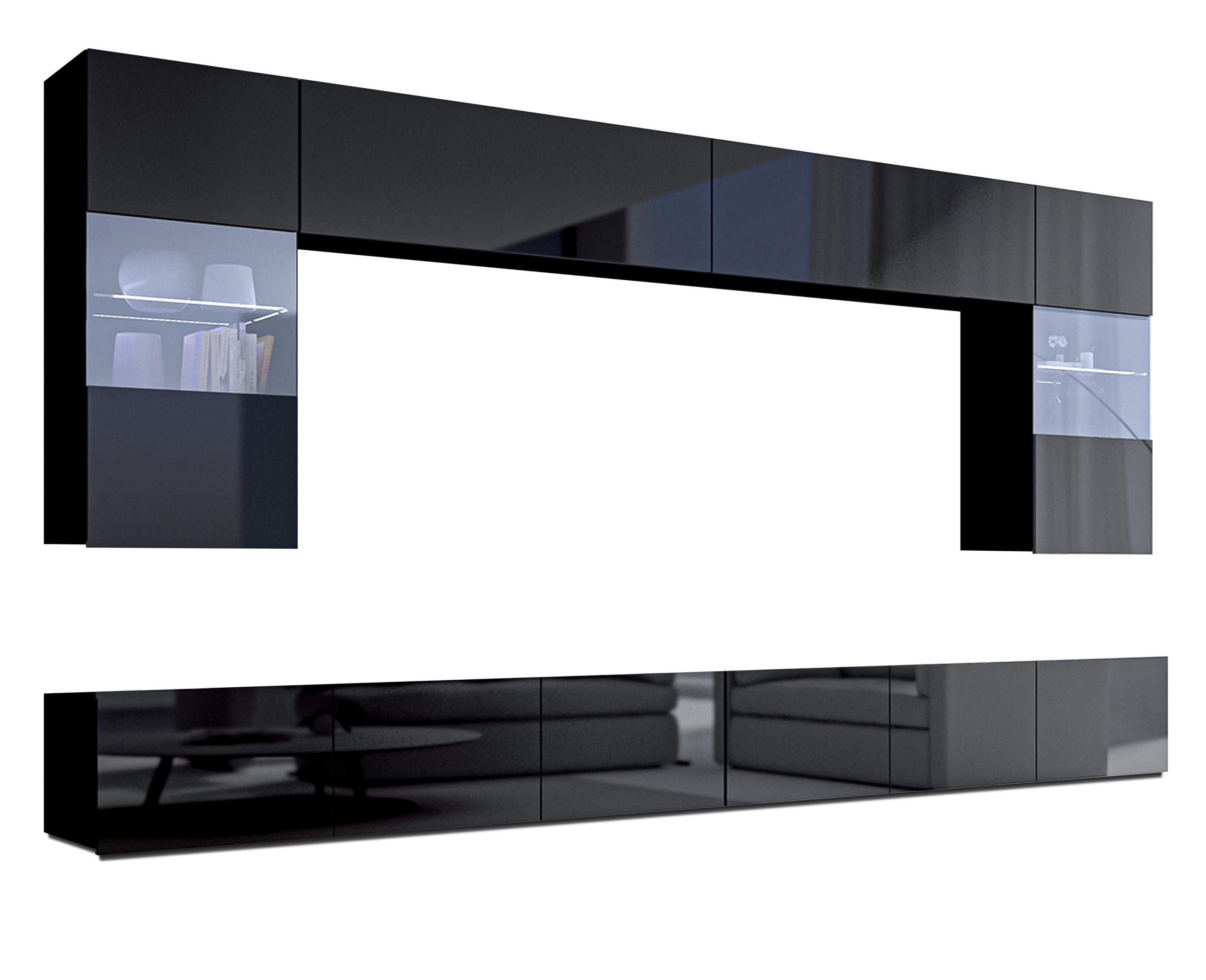 WOHNWAND Kossana 1 Modern Schwarz 300/154/43 cm Stilvoll - Schwarz, Holzwerkstoff/Kunststoff (300/154/43cm) - AX Living